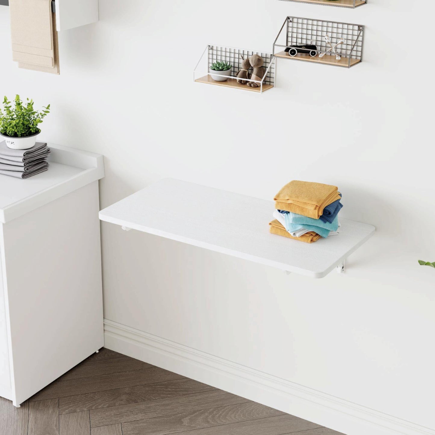 Folding Table Wall Mounted Folding Table for Small Spaces,Fold Down Desk,Workbench for Home Office,Laundry,White