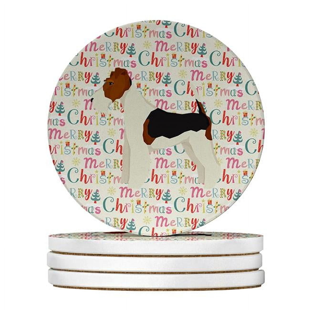 Fox Terrier Merry Christmas Large Sandstone Coasters Pack of 4 4 in x 4 in