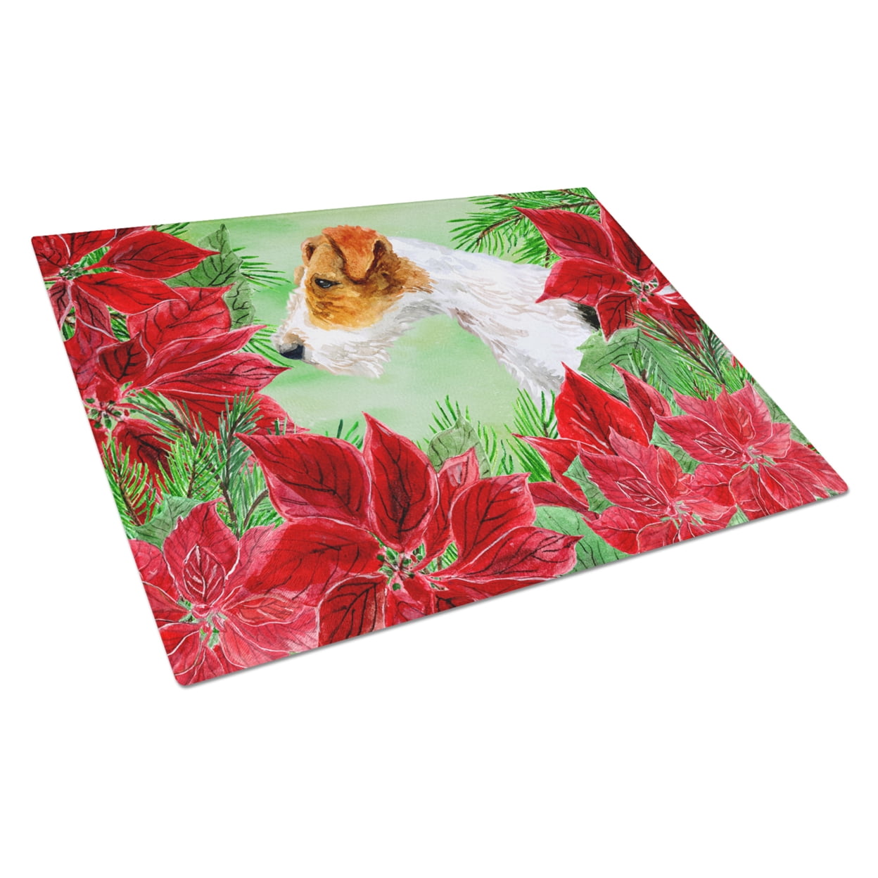 Fox Terrier Poinsettas Glass Cutting Board Large