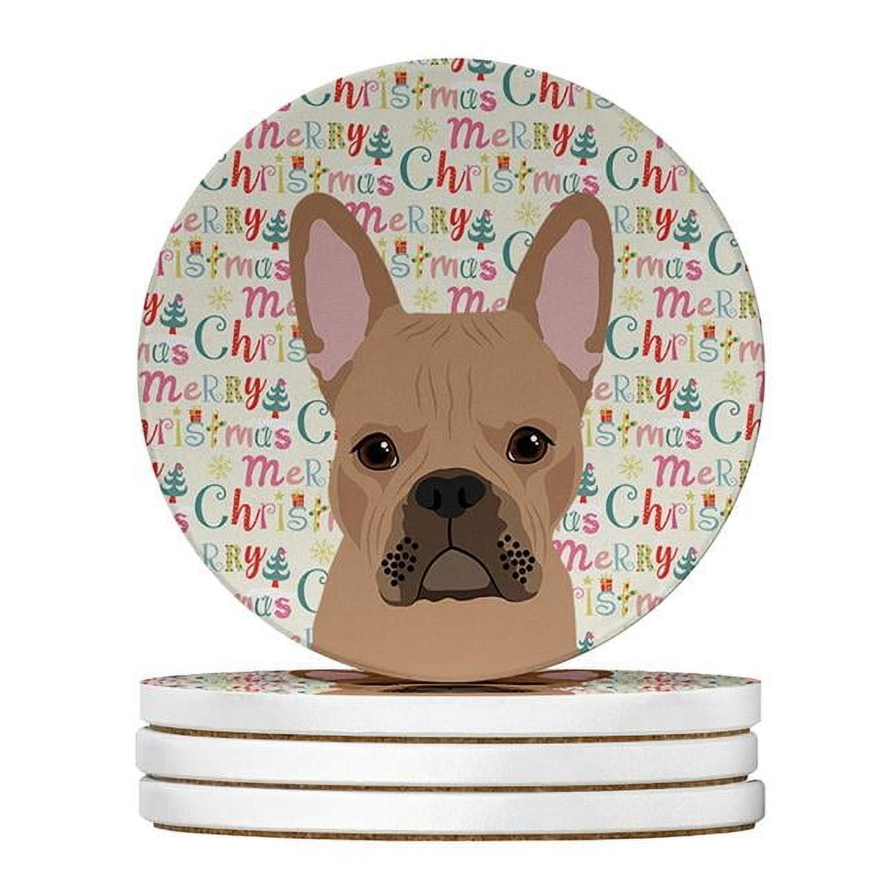 French Bulldog Cream Christmas Large Sandstone Coasters Pack of 4 4 in x 4 in