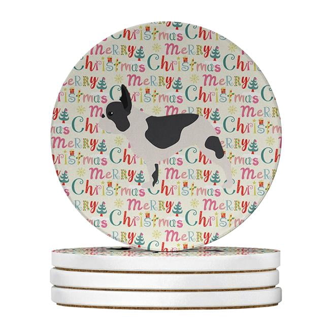 French Bulldog Merry Christmas Large Sandstone Coasters Pack of 4 4 in x 4 in