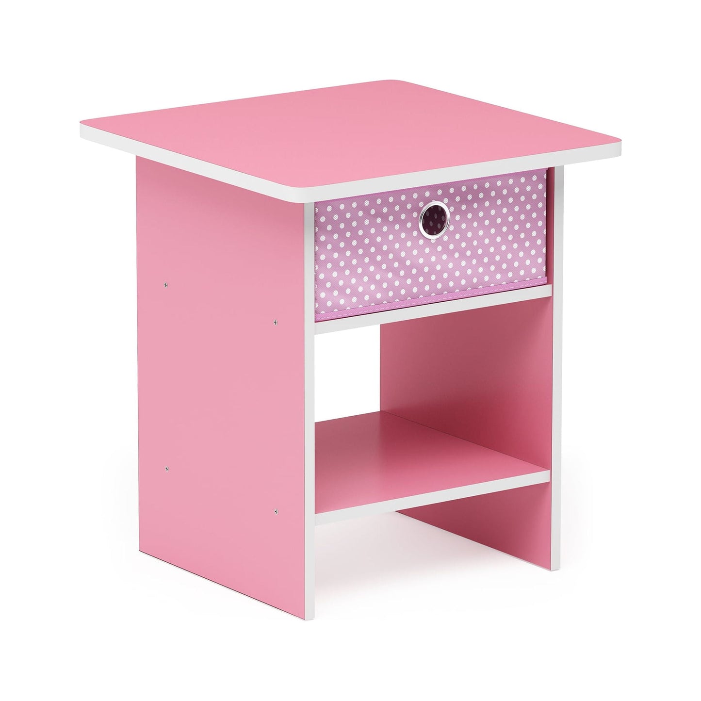 Furinno 10004 End Table/ Night Stand Storage Shelf with Bin Drawer, Pink/Light Pink