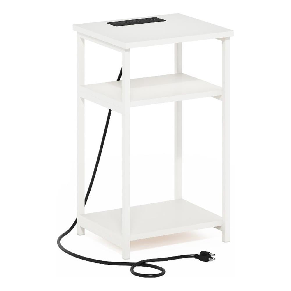 3-Tier USB and Type-C Charging Port Open Storage Side Table with Metal Frame