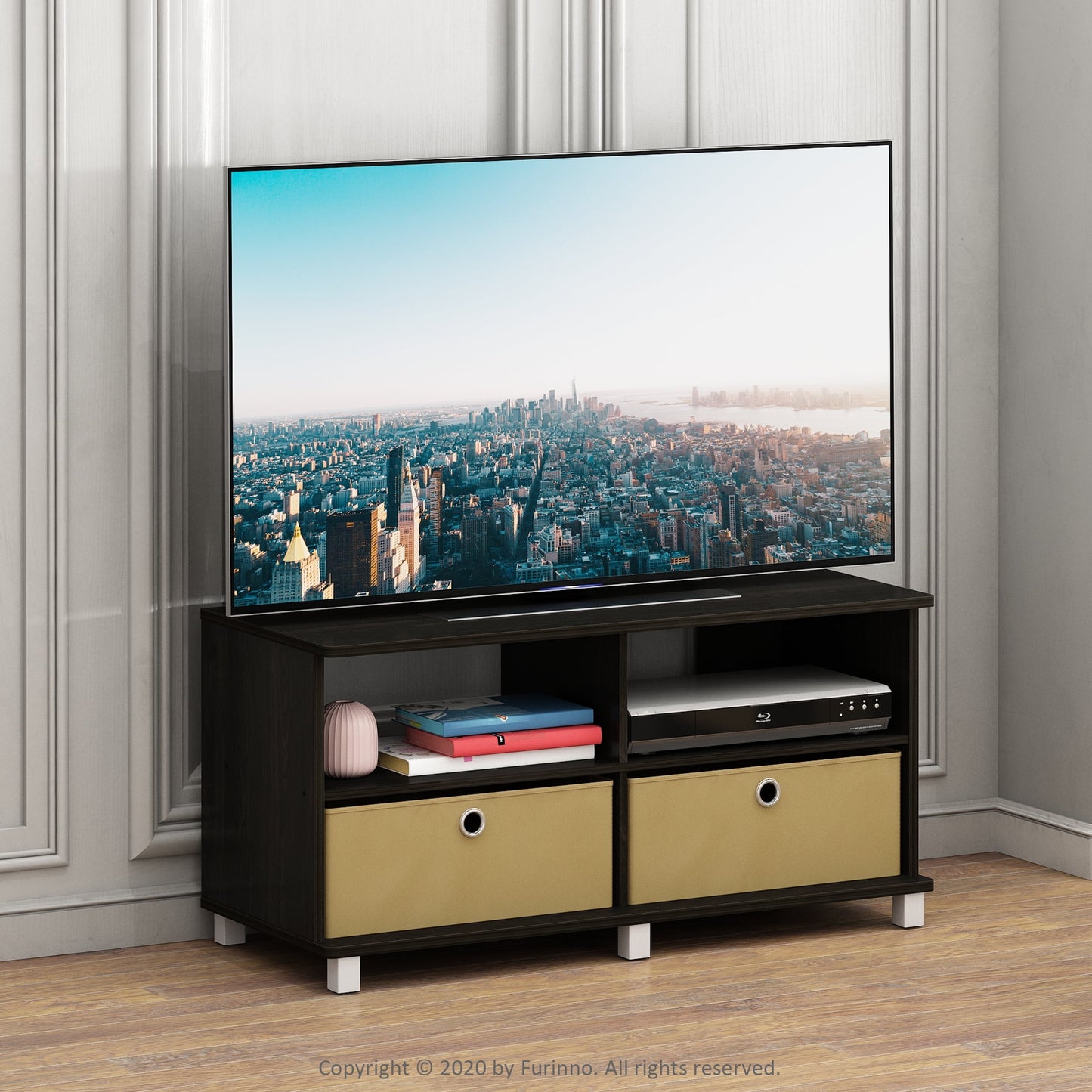 Furinno Andrey Entertainment Center with Bin Drawers, Dark Espresso/Brown