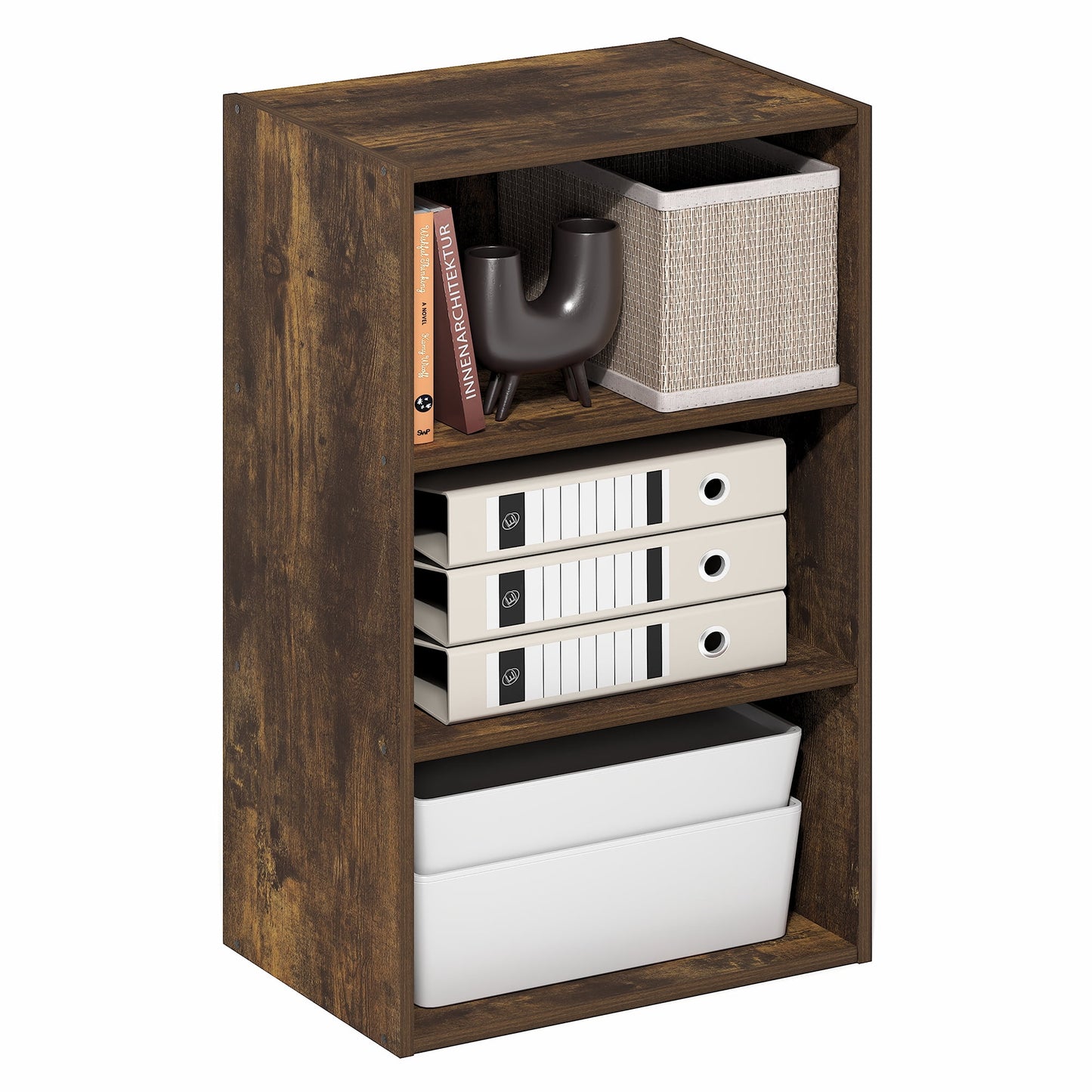 Furinno Basic 3-Tier Open Shelf Bookcase, Bookshelf, Storage Organizer, 11 x 17 x 26, Amber Pine