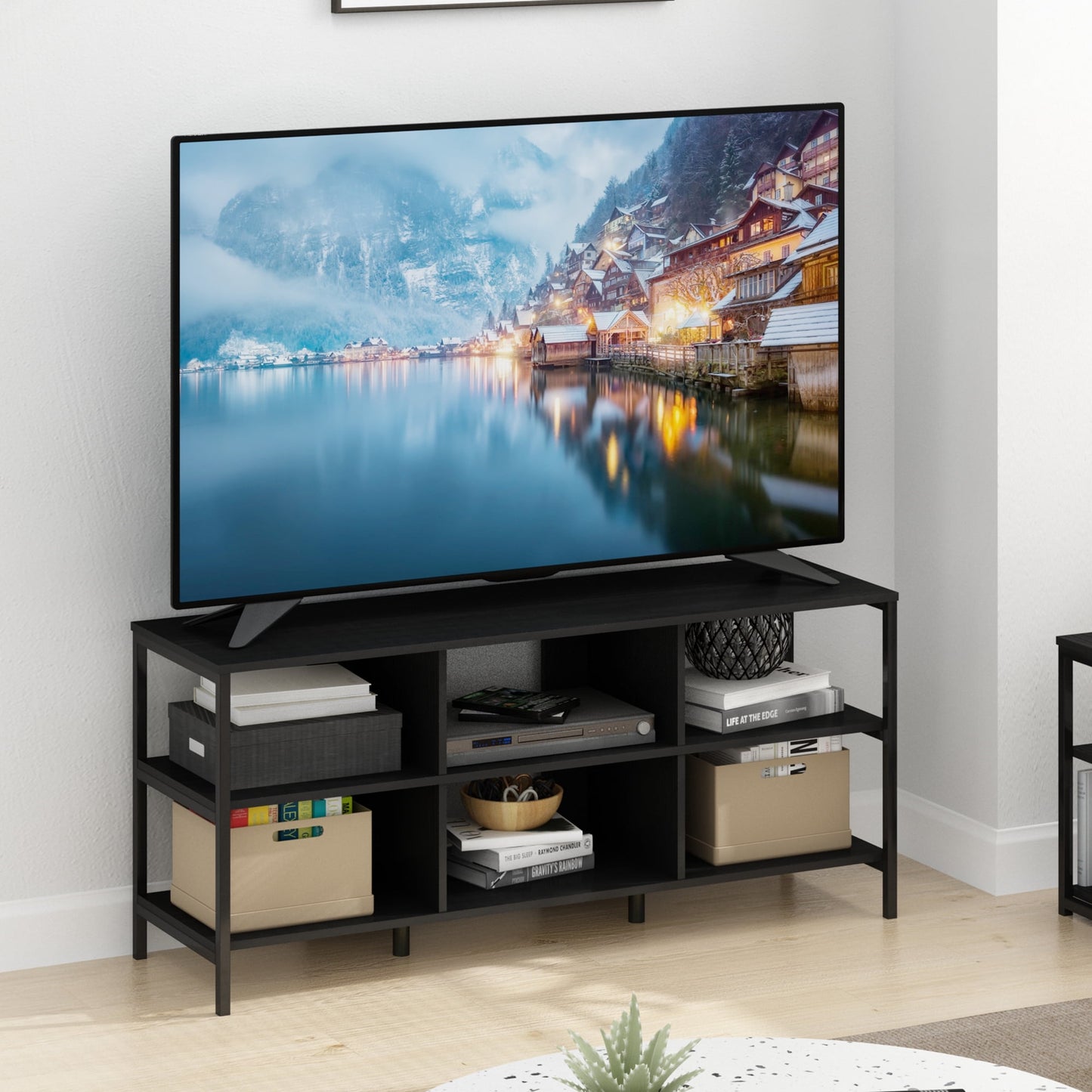 Furinno Camnus Modern Living TV Stand for TVs up to 60 Inch, Americano/Black