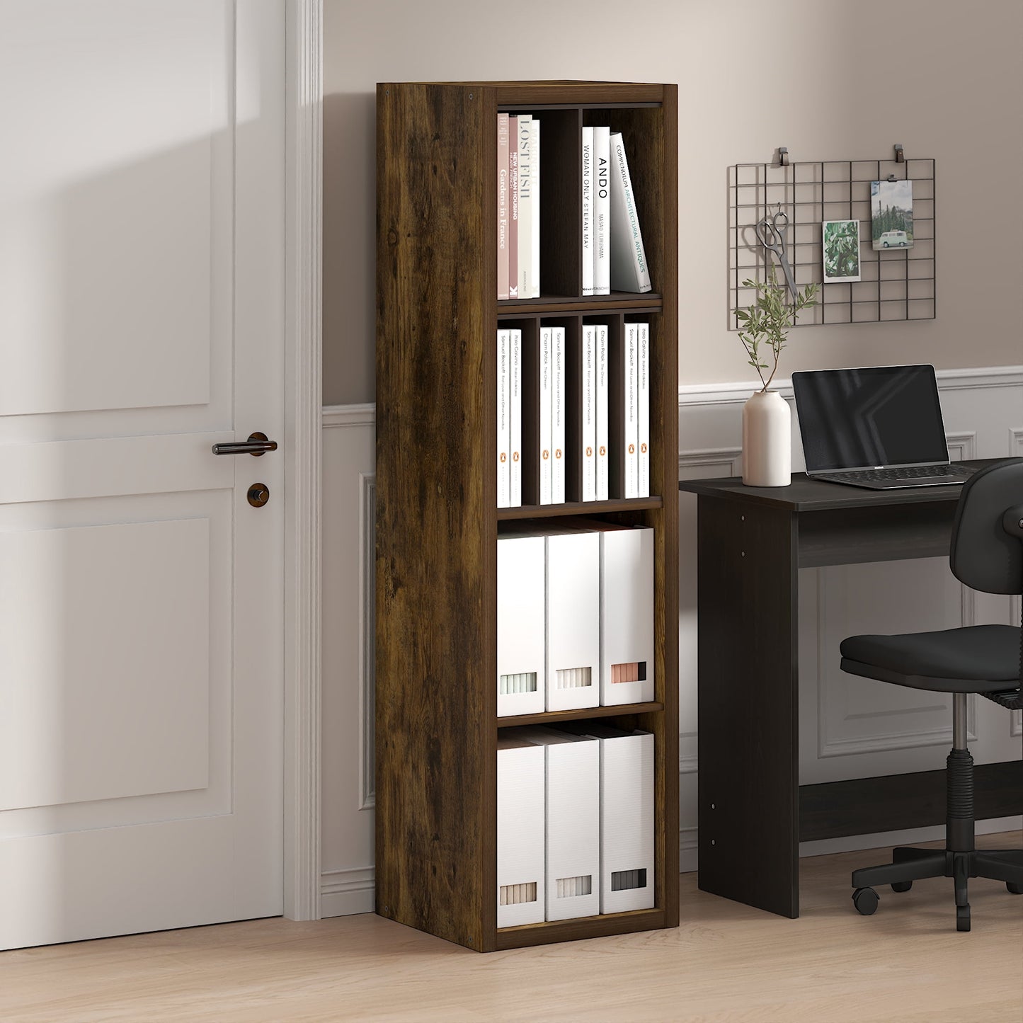 Furinno CUBICLE Open Back Decorative Verticle Cube Storage Organizer Amber Pine