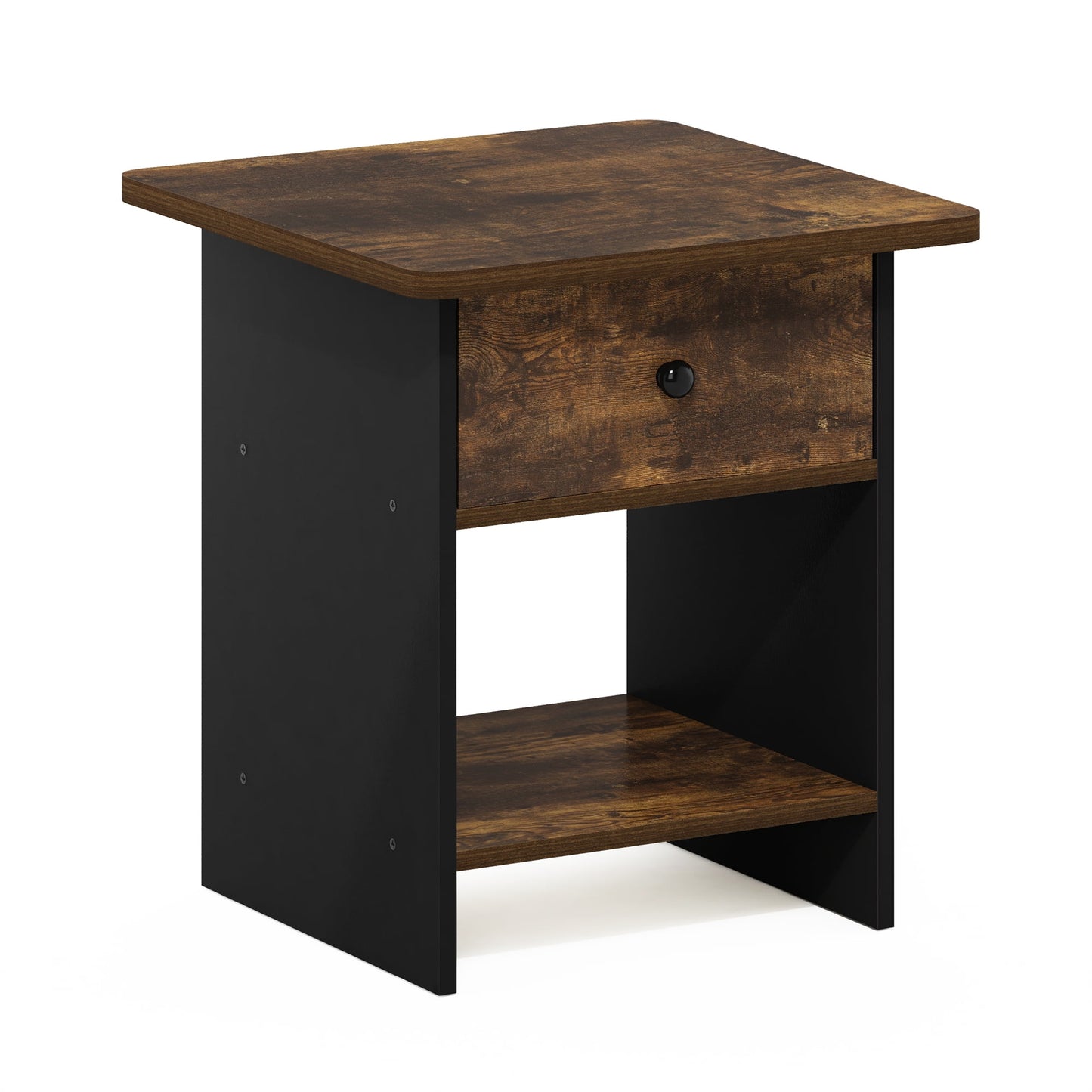 Furinno Dario Mesa Auxiliar, Mesa Lateral, Repisa de Almacenamiento con Cajón Contenedor, Roble Ãmbar/negro