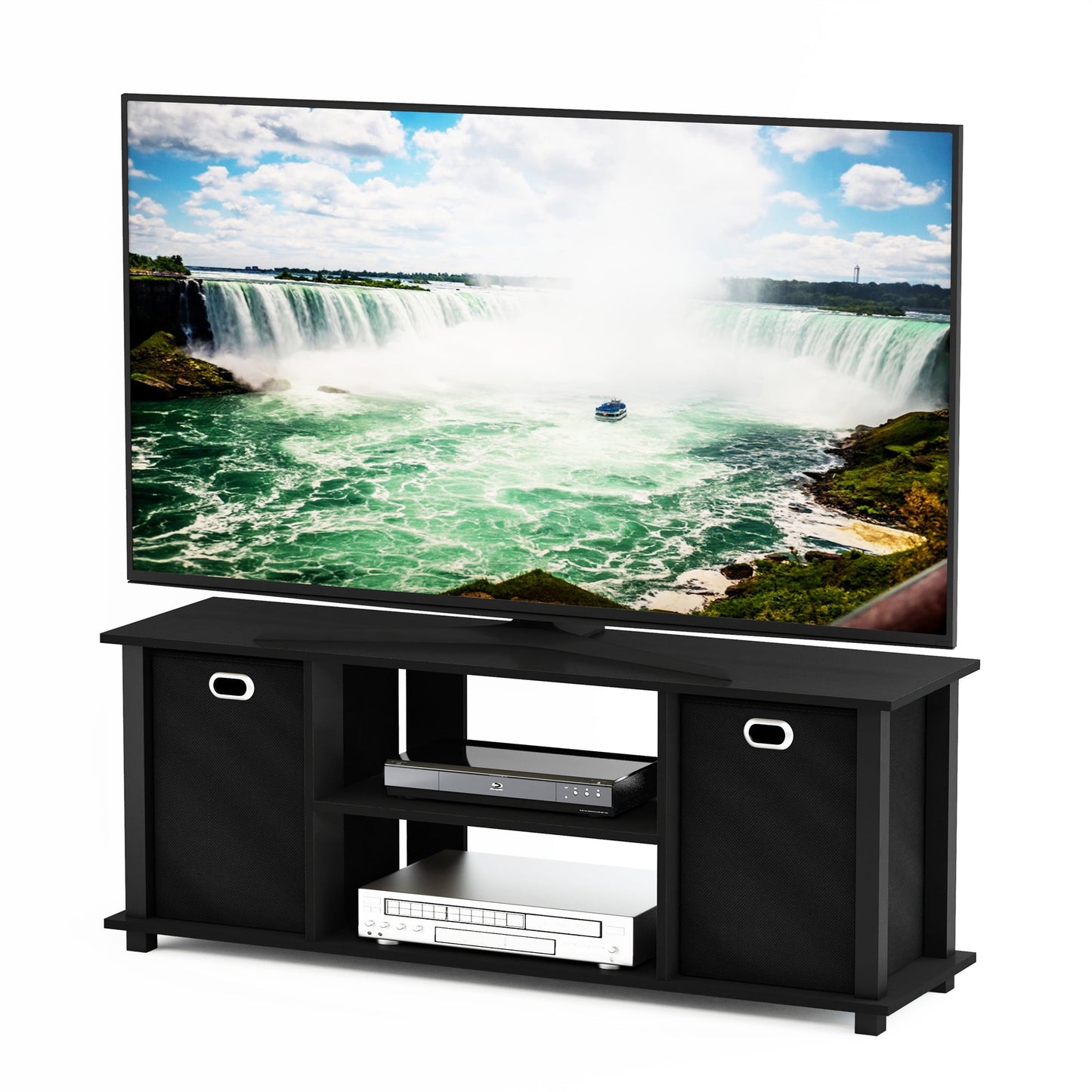 Furinno 13054BK/BK Econ Entertainment Center with Storage Bins, Black