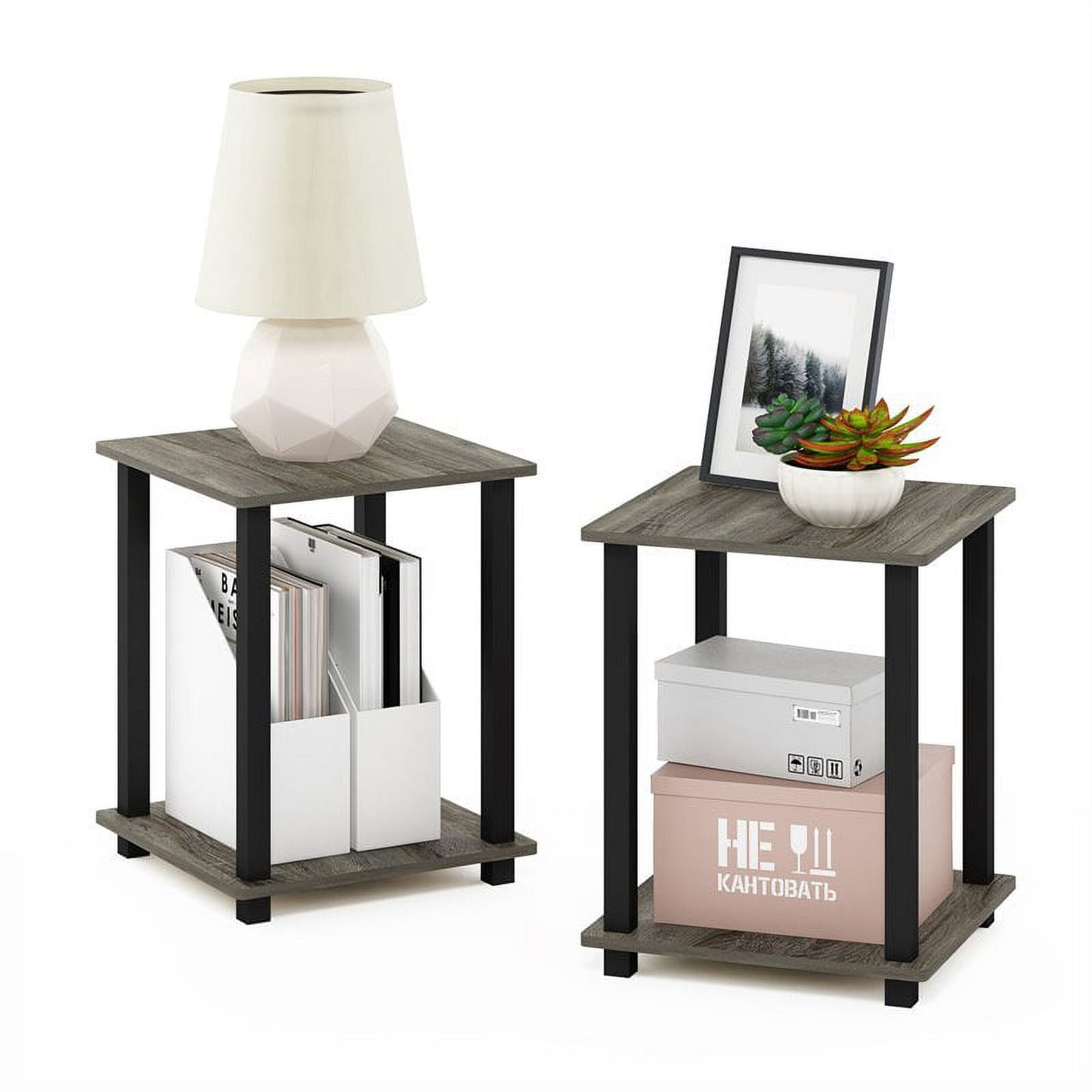 Furinno Mesa Auxiliar de Madera Industrializada SIMPLISTIC en Roble Francés Gris/negro (Juego de 2)
