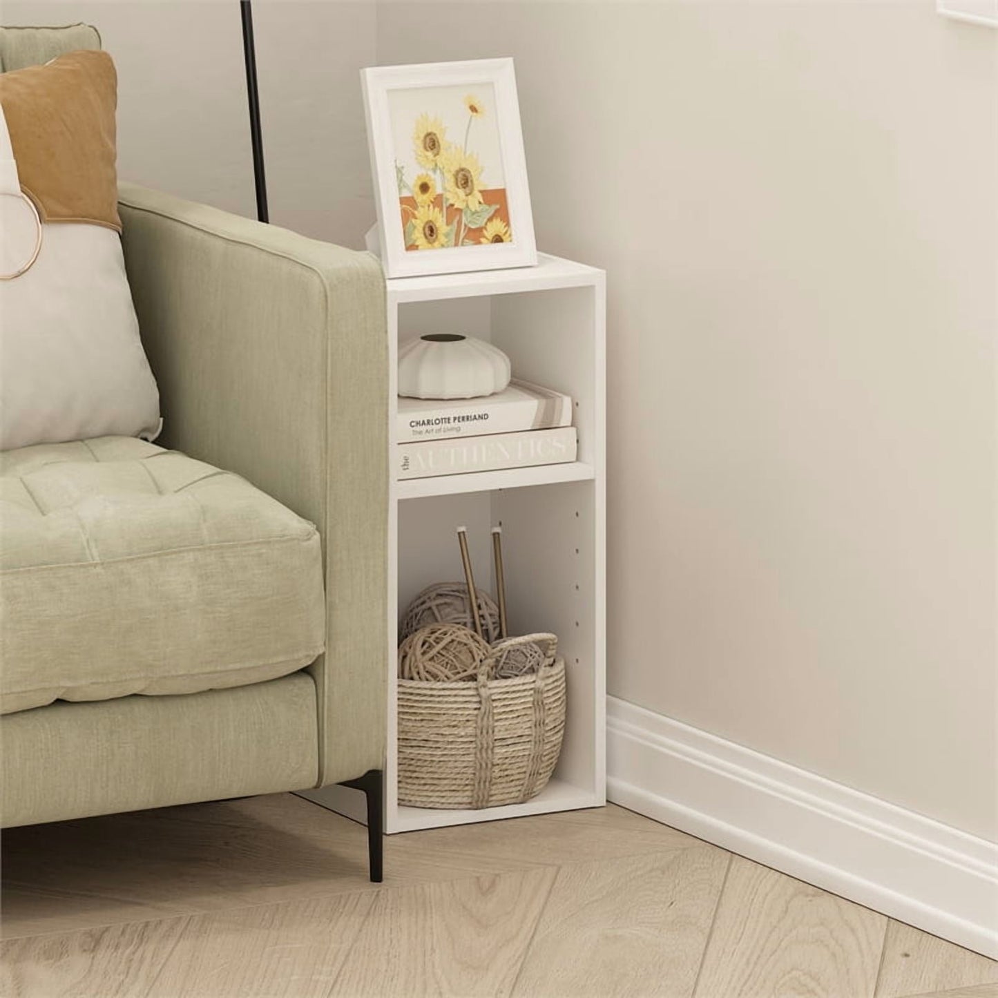 Furinno FULDA 2-Tier Narrow 10-In Width Bookcase 9.3 x 9.8 x 21.2 White