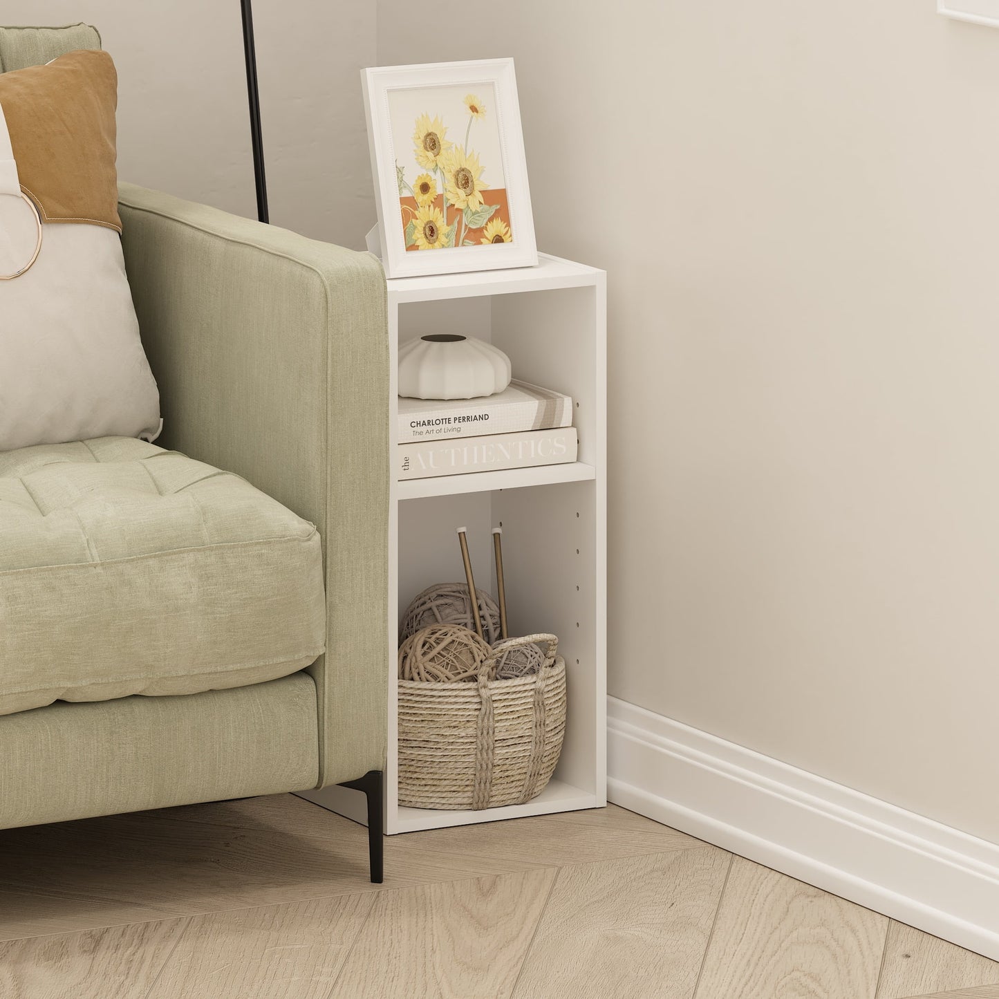 Furinno Fulda 2-Tier Space Saving Storage Shelf Bookcase, 10-Inch Width, White