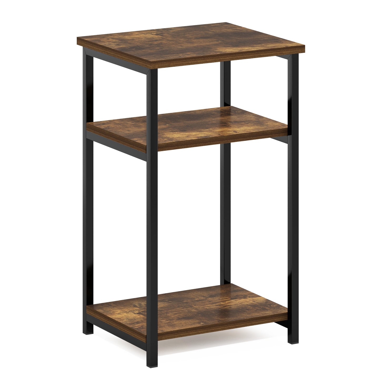 Furinno Just 3-Tier Industrial Metal Frame End Table with Storage Shelves, 1-Pack, Espresso
