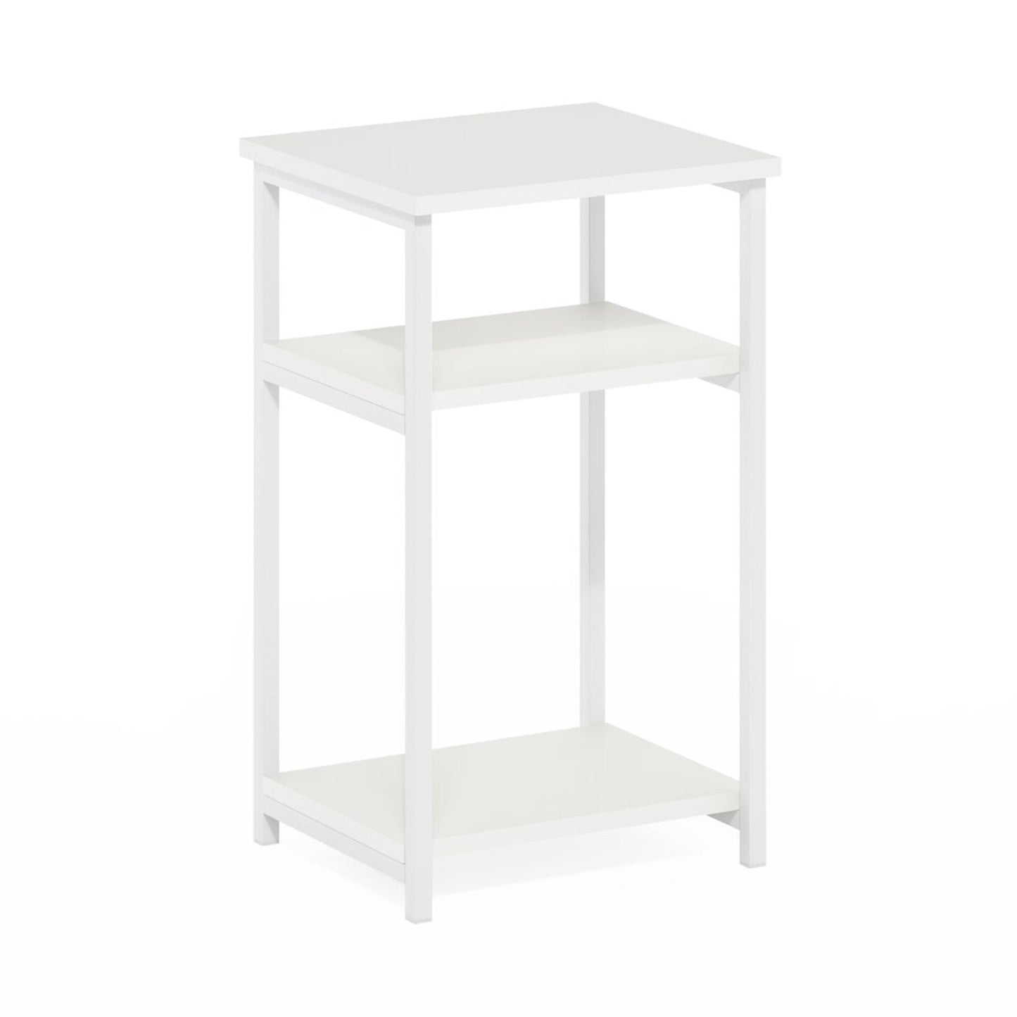 Furinno JUST 3-Tier Industrial Metal Frame End Table with Storage White/White