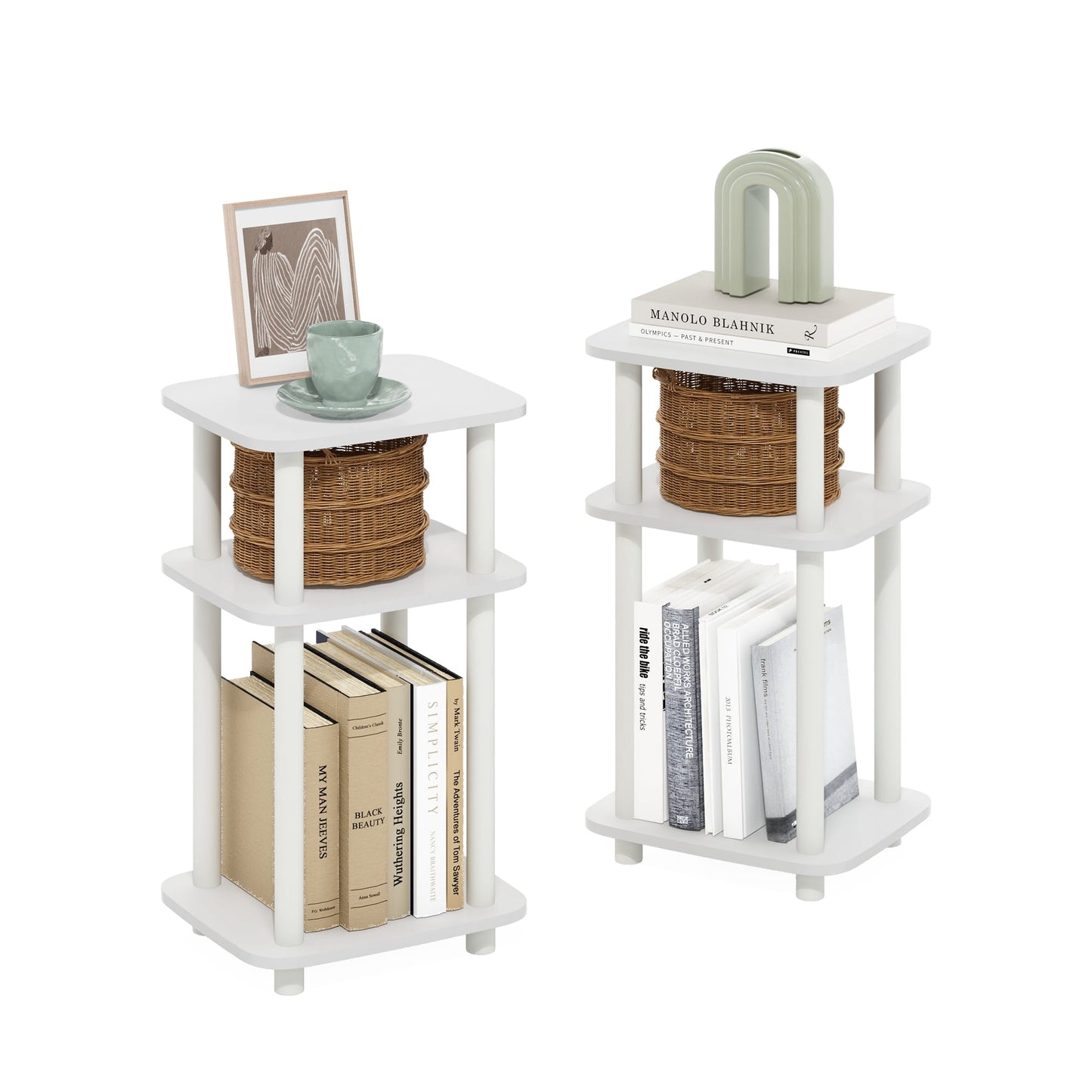 Furinno JUST 3-Tier Turn-N-Tube Curve End Table in Side Table in White/White