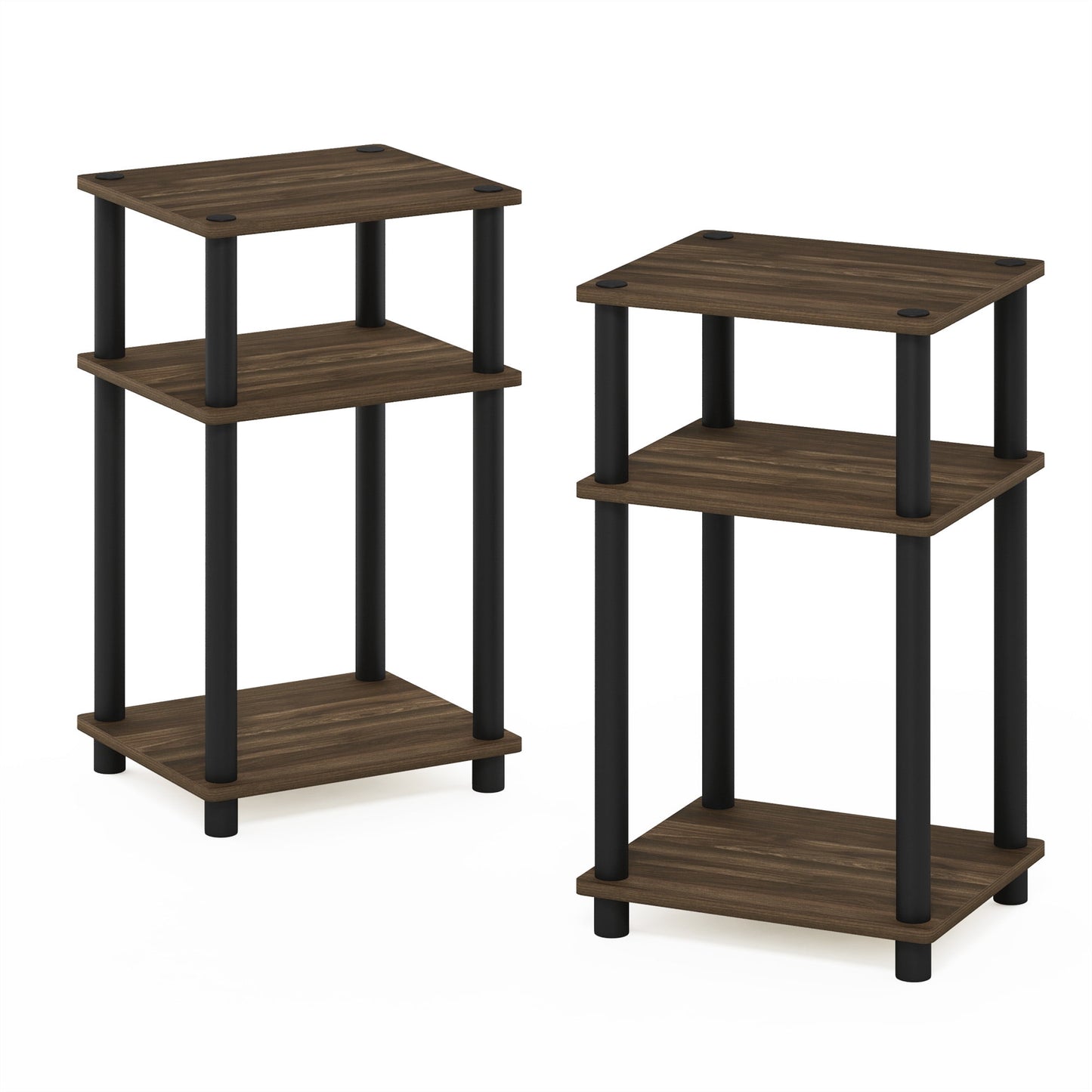 Furinno Just 3-Tier Turn-N-Tube Open Storage Nightstand, 2-Pack, Columbia Walnut