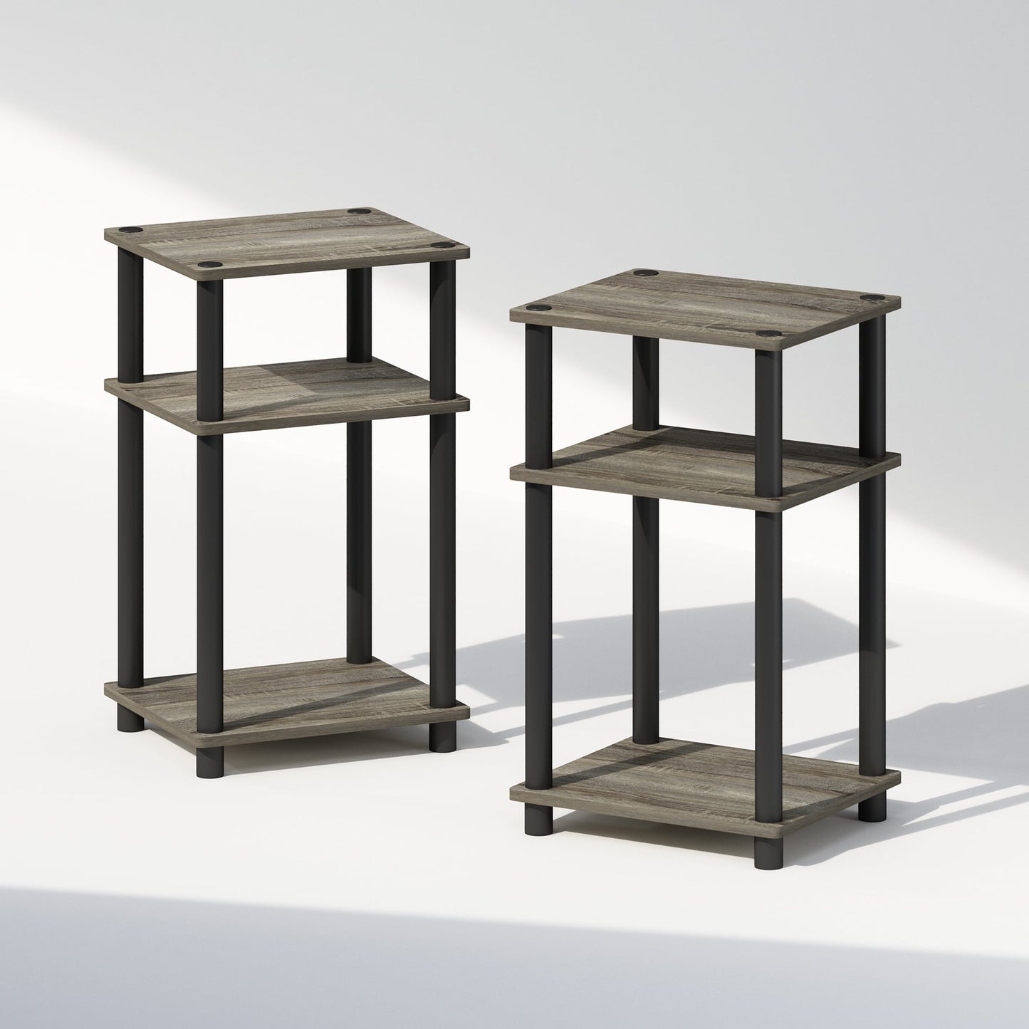 Furinno Just 3-Tier Turn-N-Tube Open Storage Nightstand, 2-Pack, French Oak/Black
