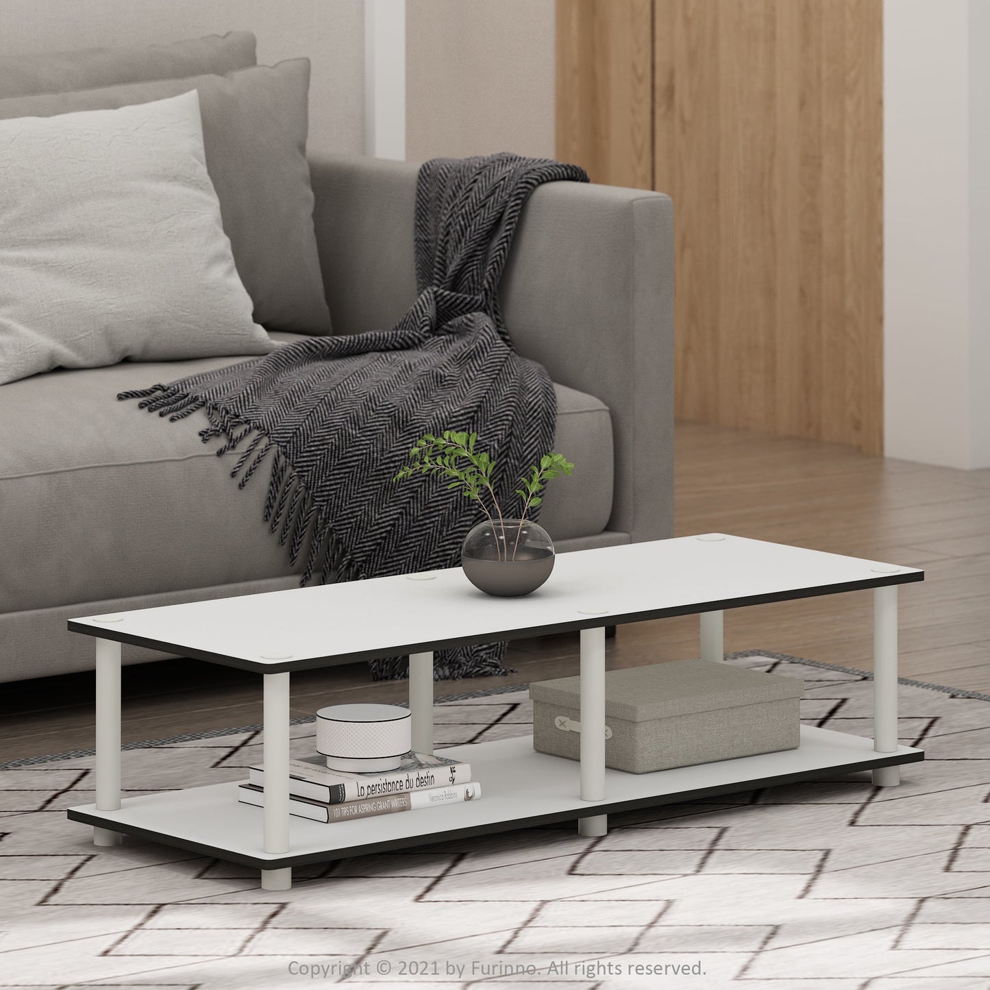 Furinno Just No Tools Wide TV Stand, Plain White