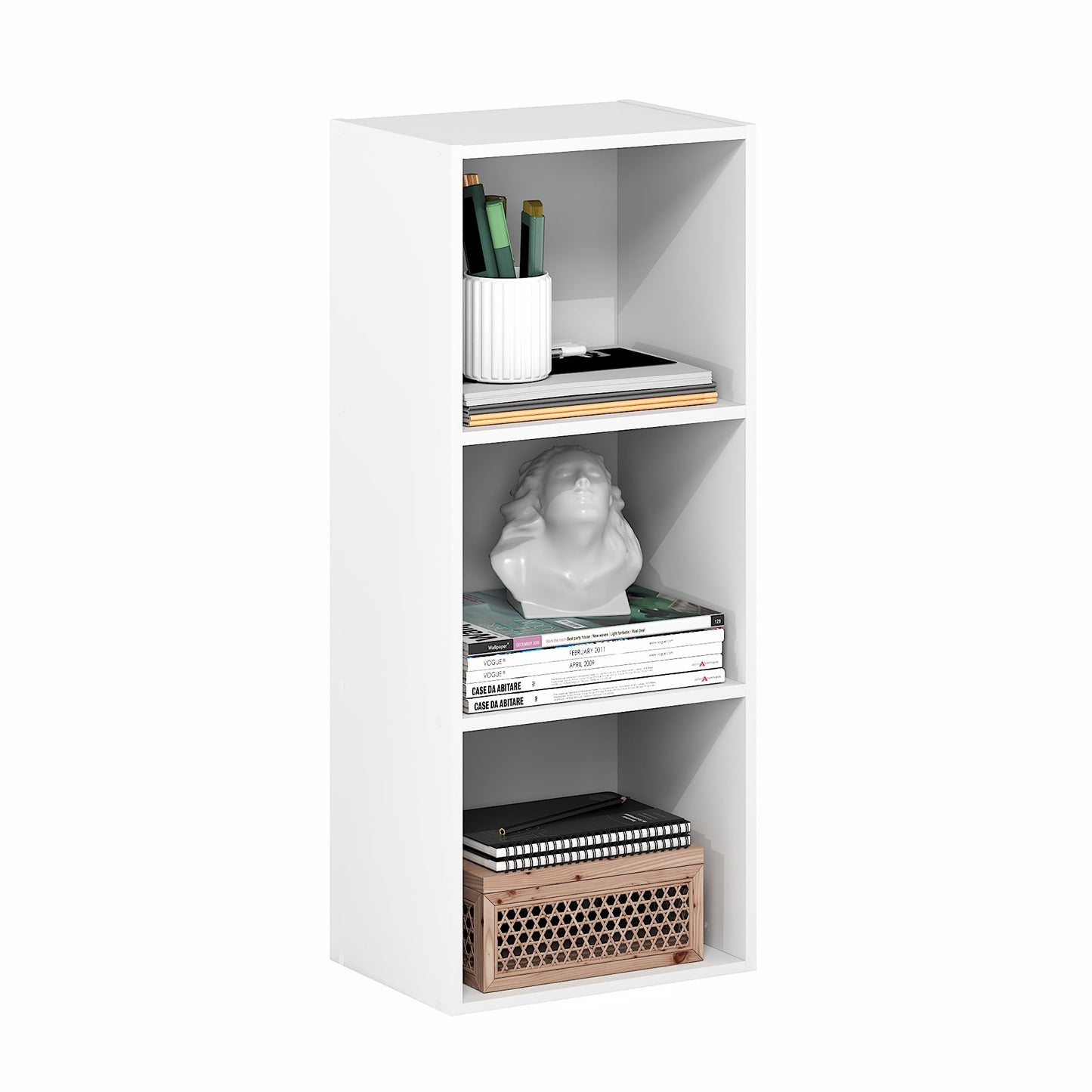 Furinno PASIR 3-Cube Bookcase Closed Back 9.3x12x31.5 Plain White
