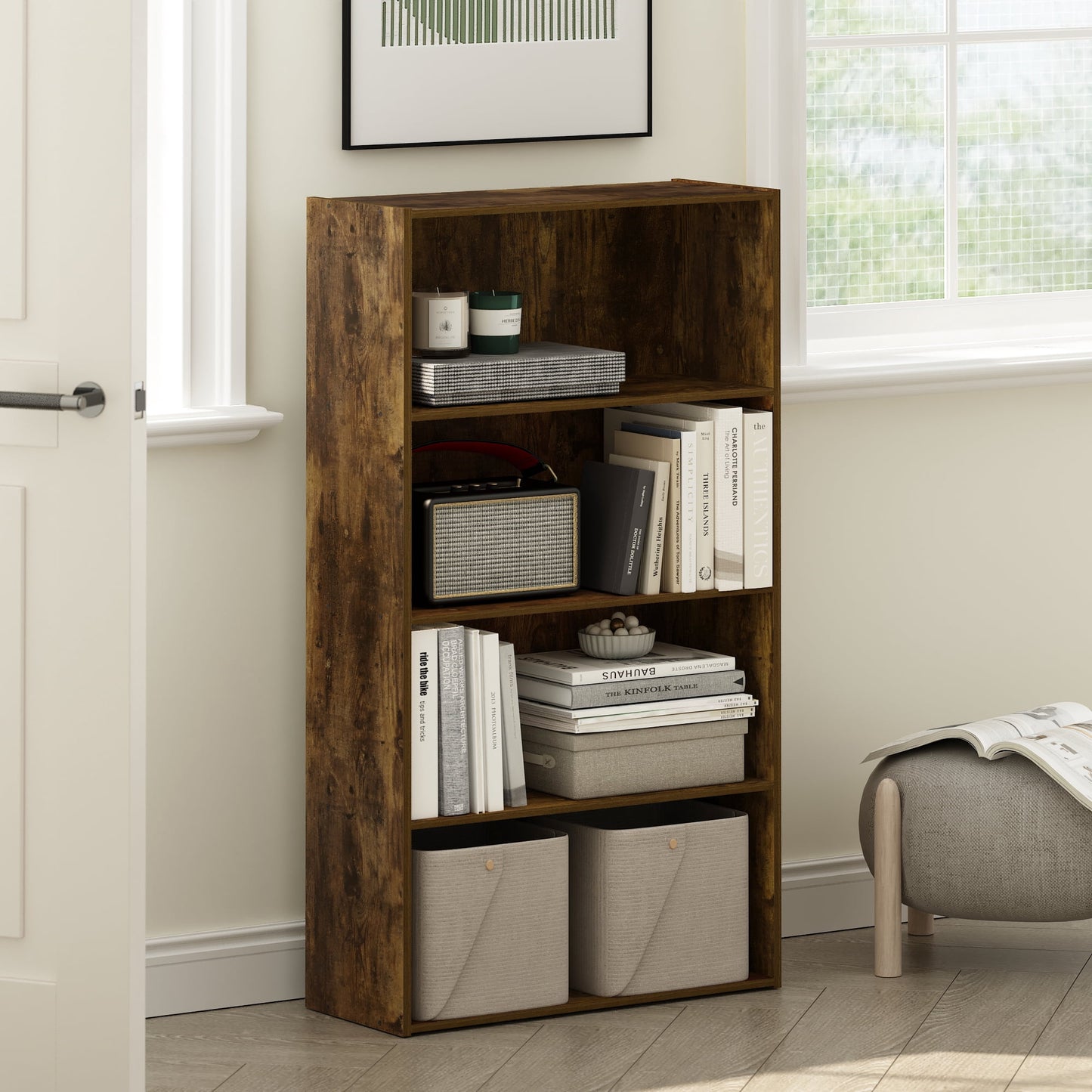 Furinno PASIR 4 Tier Open Shelf in Amber Pine
