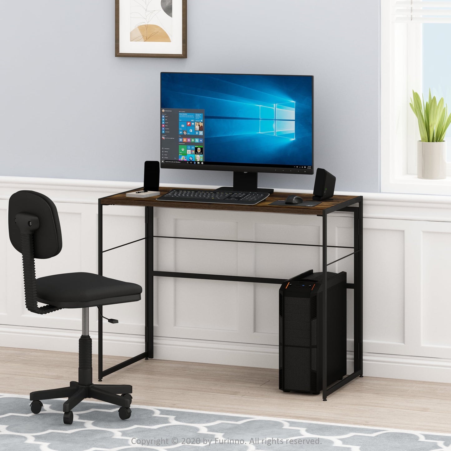 Furinno Riau No Tool Metal Frame Computer Desk, Rustic Oak/Black