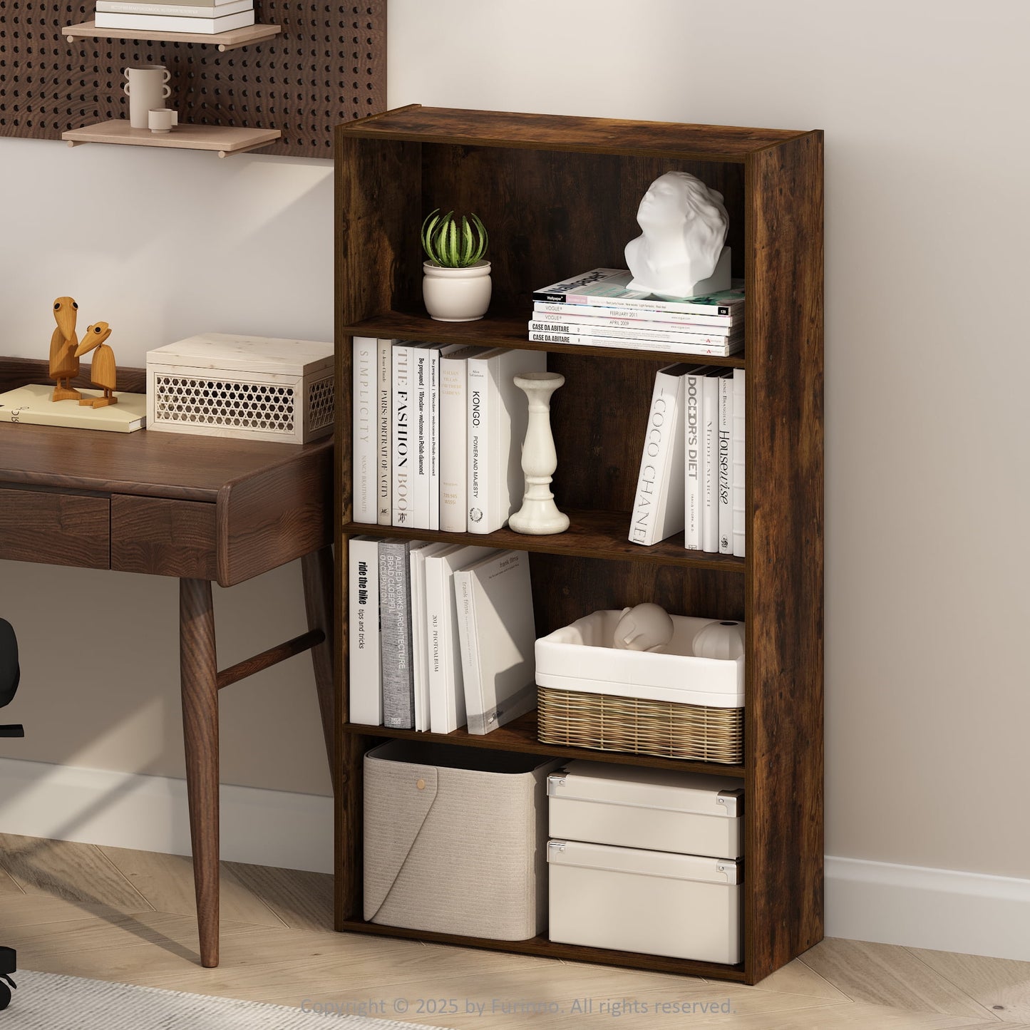 Furinno Simple Open Shelf, Bookcases, 4-Tier, Amber Pine