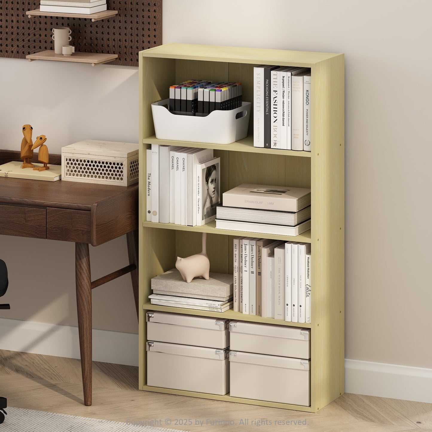 Furinno Simple Open Shelf, Bookcases, 4-Tier, Steam Beech