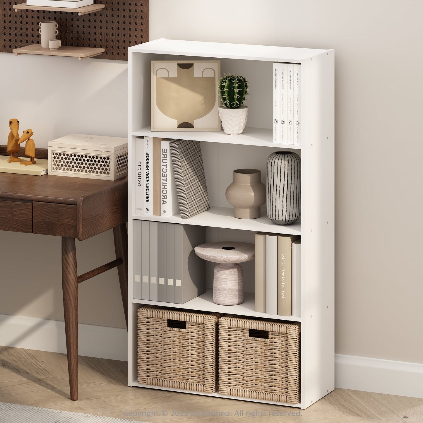 Furinno Simple Open Shelf, Bookcases, 4-Tier, White