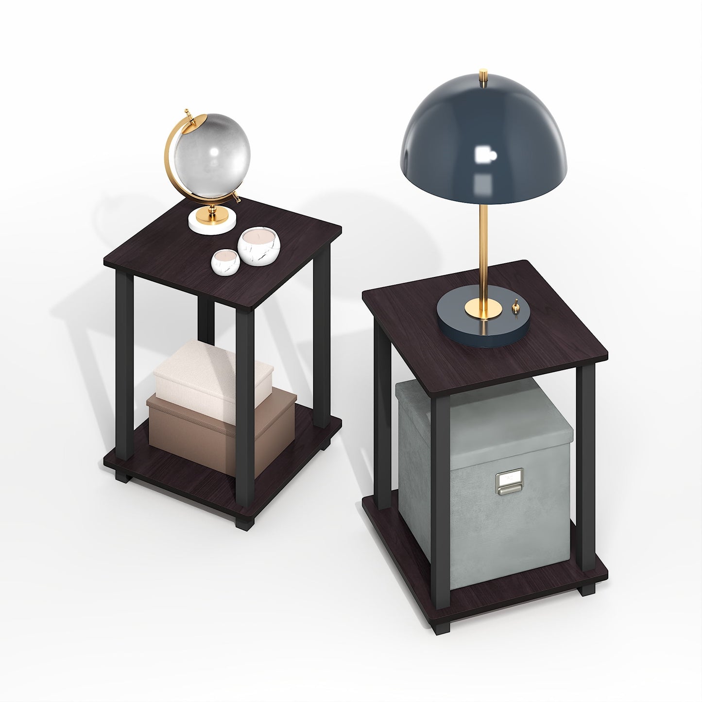 Furinno Simplistic End Table, Set of Two, Dark Mocha