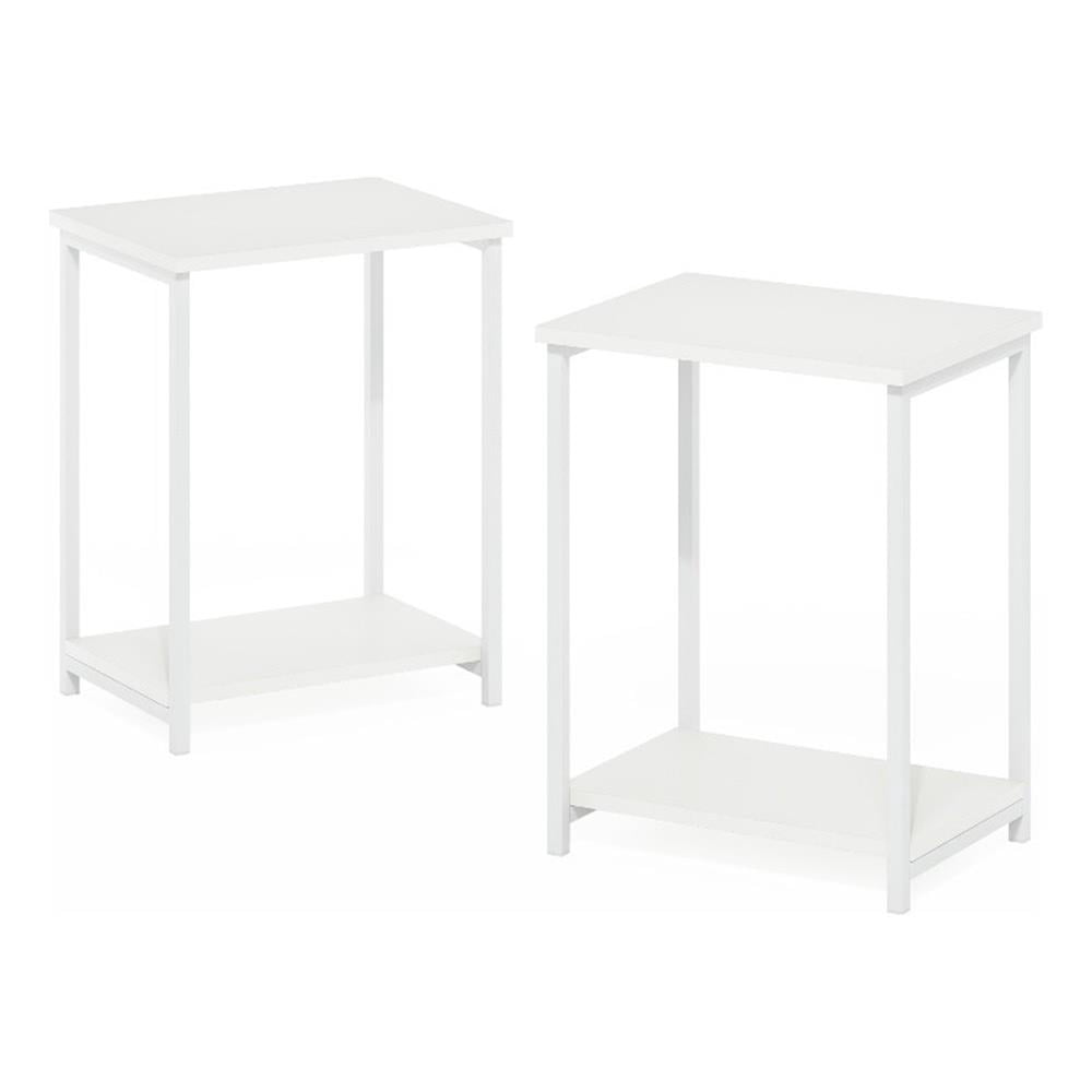 Simplistic Industrial Metal Frame End Table, 2-Pack, White/White