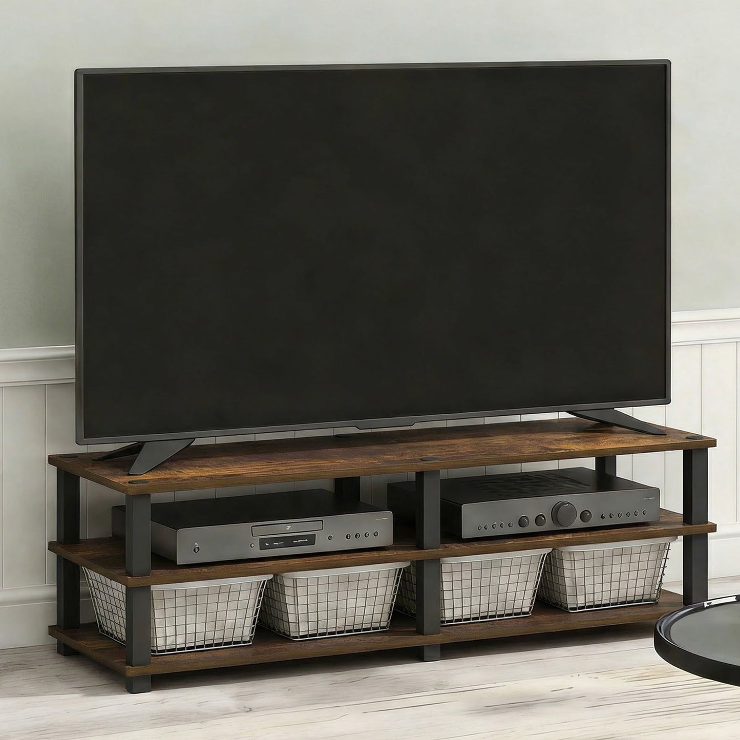 Furinno TURN-N-TUBE 3-Tier Entertainment Center for TVs up to 46" Amber Pine