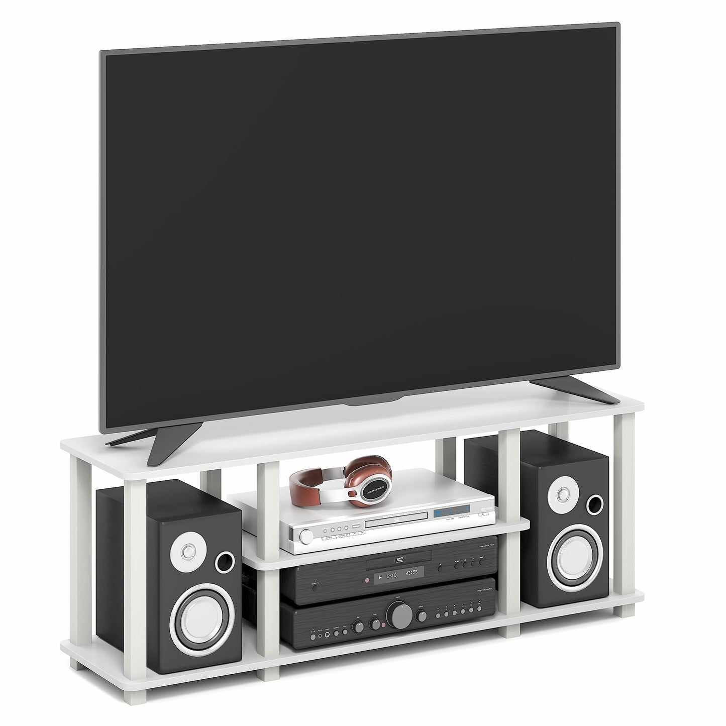 Furinno TURN-S-TUBE 3-Tier No Tools TV Stand for TV up to 50" White