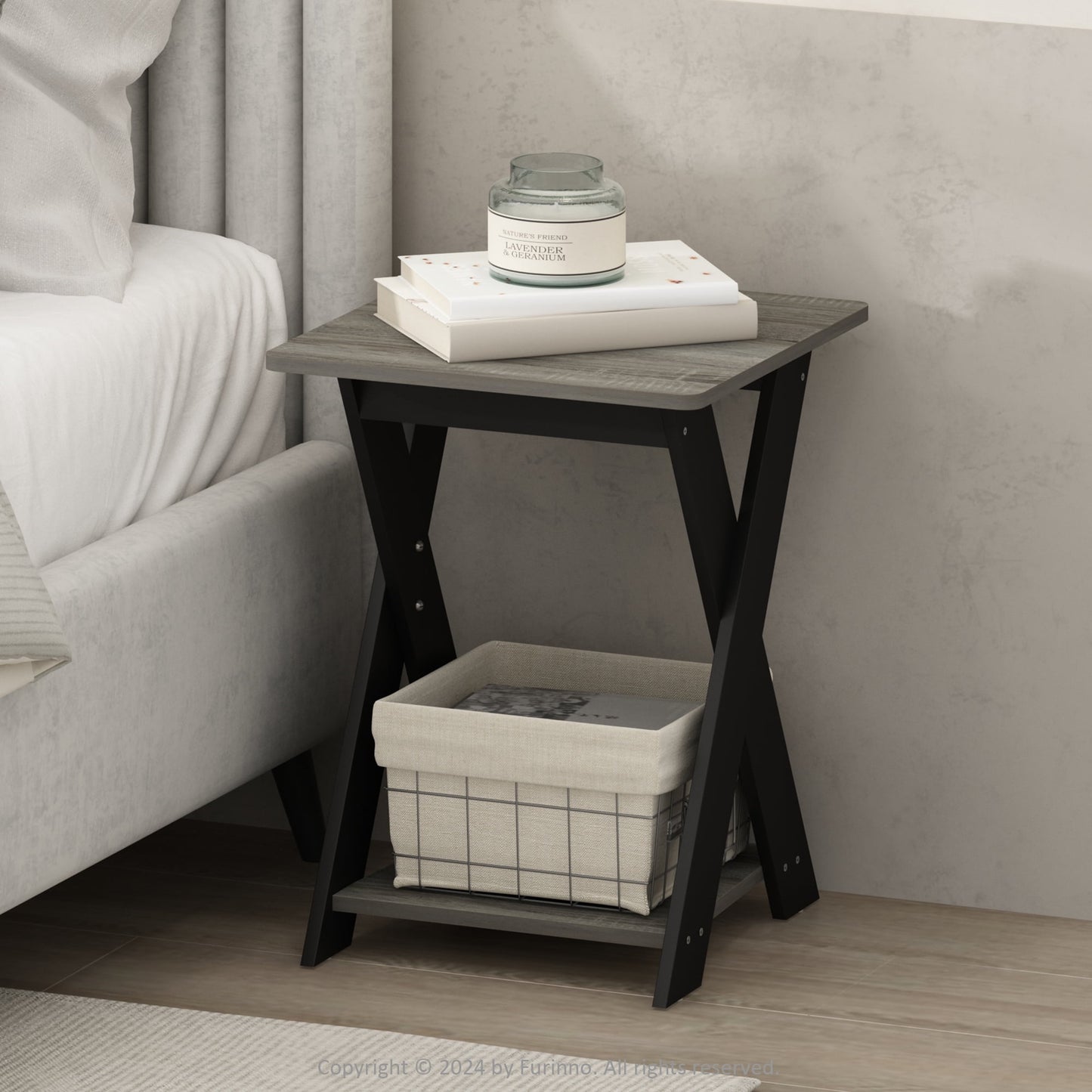 Furinno Tidur Criss-Crossed Nightstand, Bedside Table, Espresso