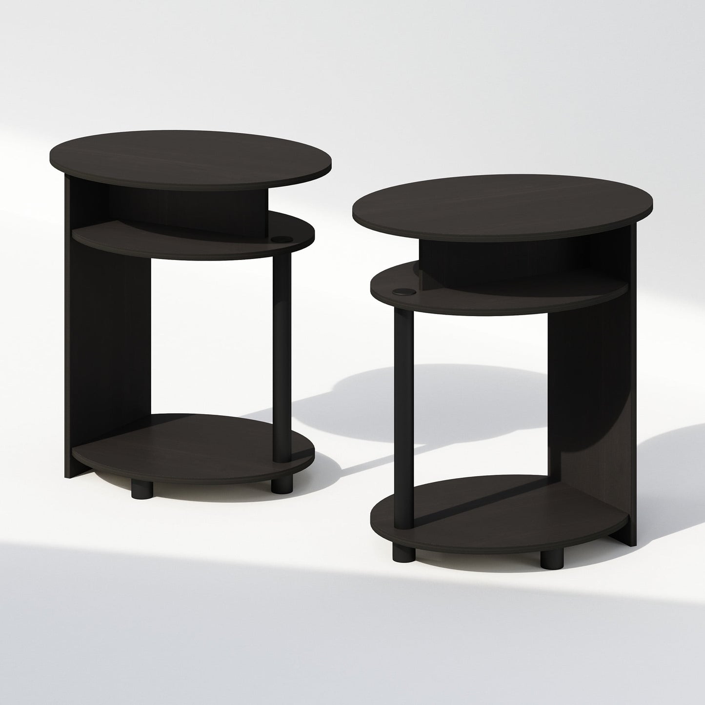Furinno Tidur Simple Design Oval Nightstand, Bedside Table, Walnut, Set of 2