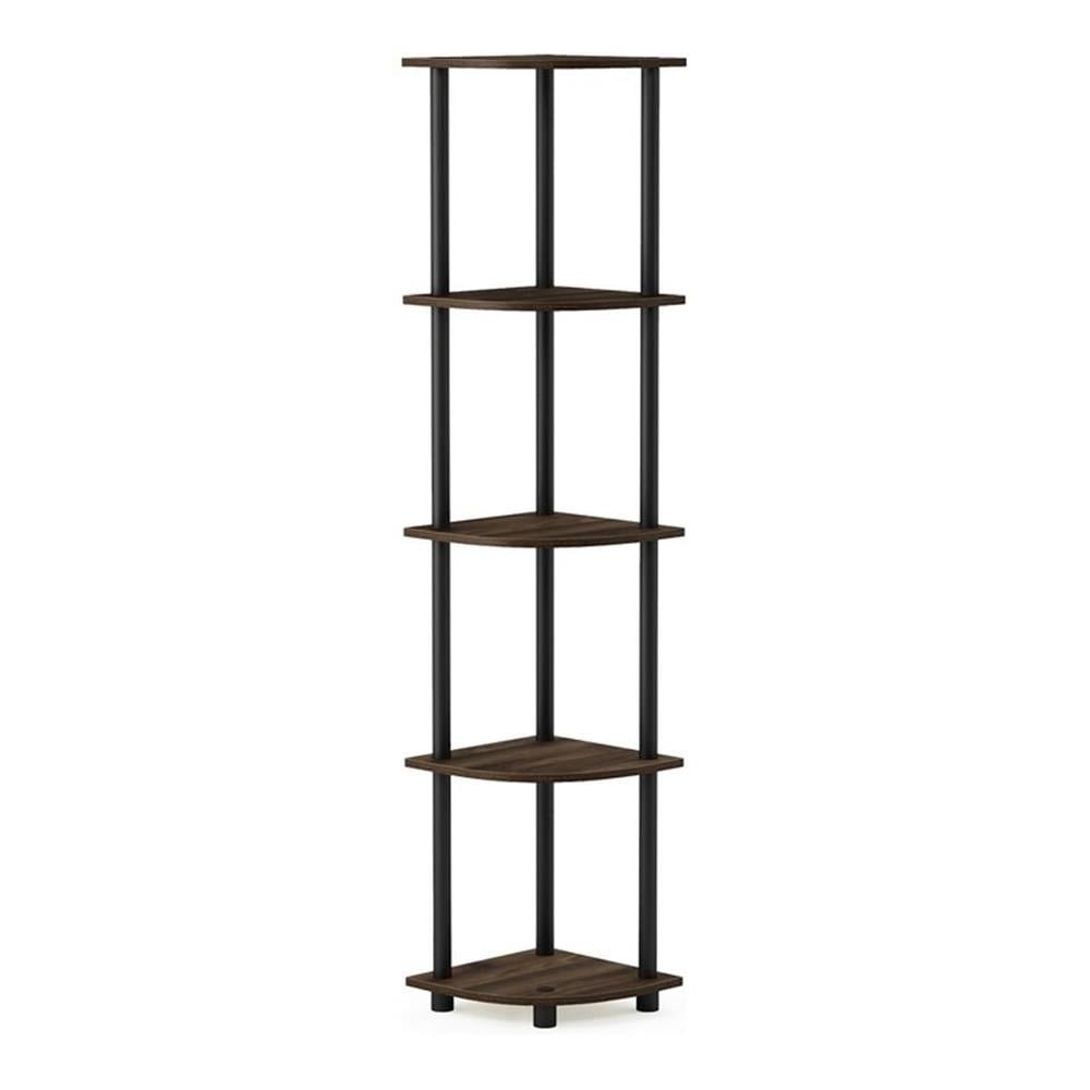 Furinno 99811 Turn-N-Tube 5 Tier Corner Display Rack Multipurpose Shelving Unit, Columbia Walnut/Black