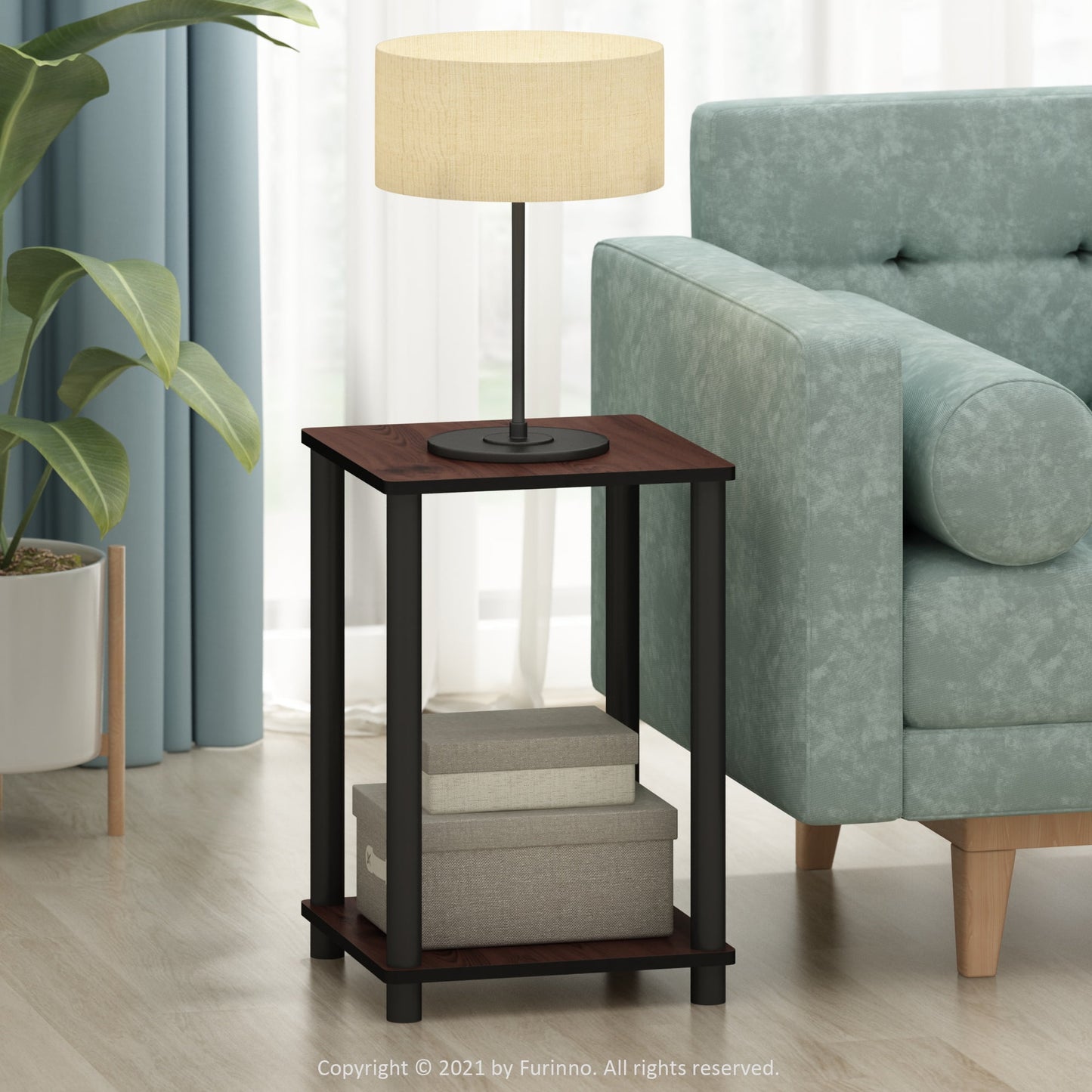 Furinno Turn-N-Tube End Table Corner Shelves, Dark Cherry/Black, Set of 2