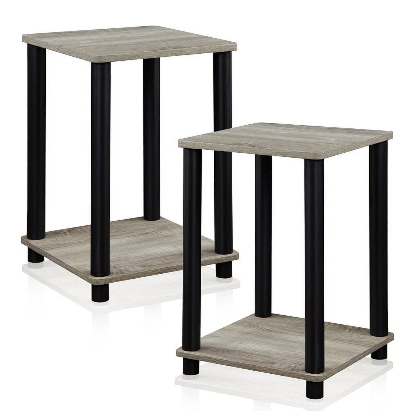 Furinno Turn-N-Tube Engineered Wood End Table, French Oak/Black, Set of 2