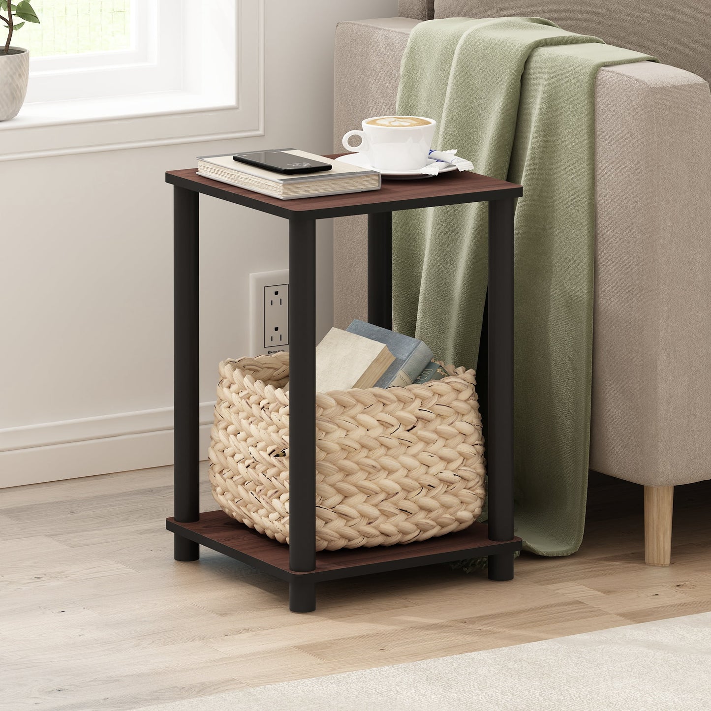 Furinno 99800R-DC/BK Turn-N-Tube End Table, Dark Cherry/Black