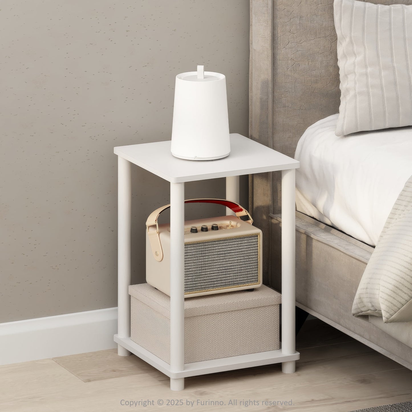 Furinno Turn-N-Tube Nightstand, Bedside Table, White/White