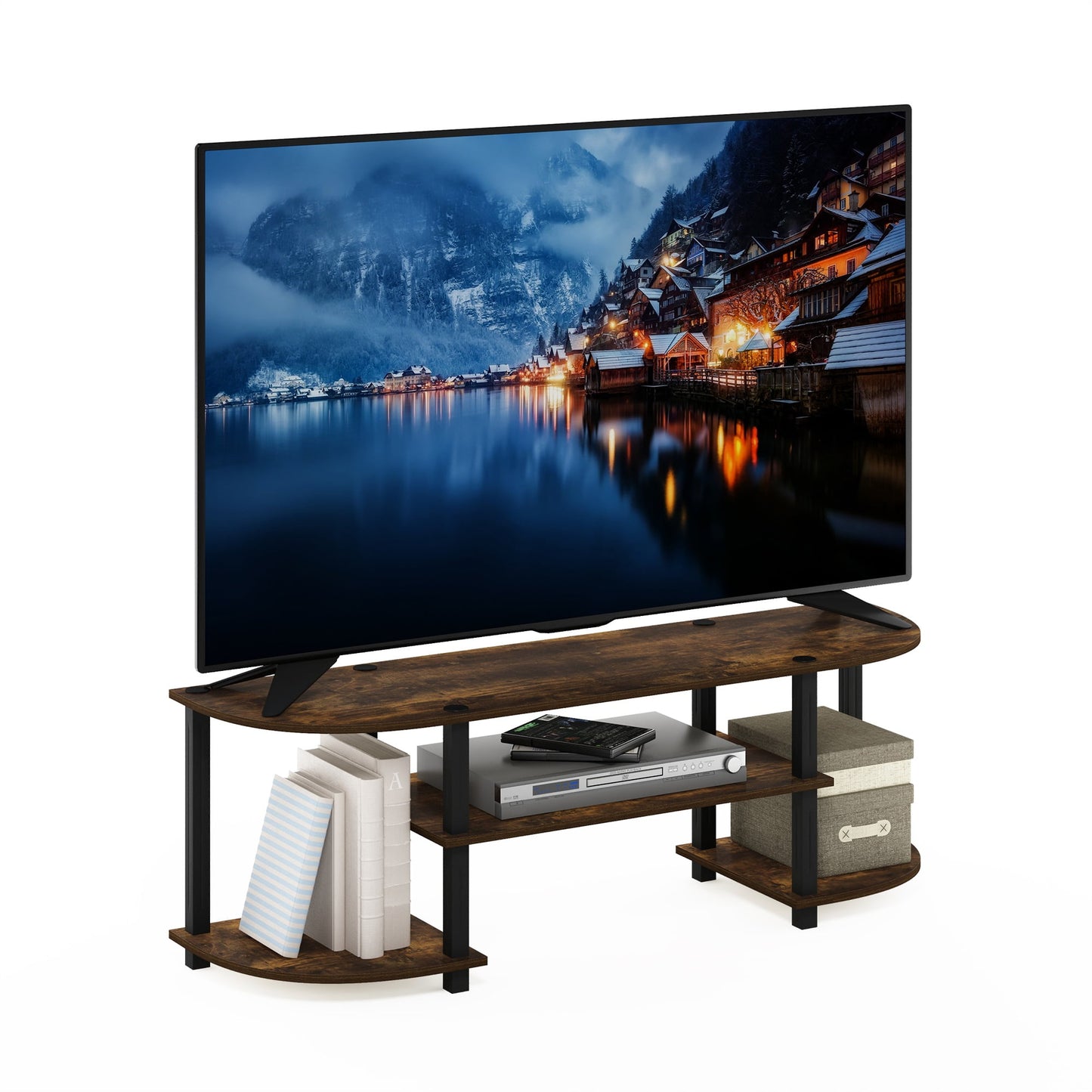 Furinno Turn-S-Tube Wide TV Entertainment Center, TV Stands, Amber Pine/Black