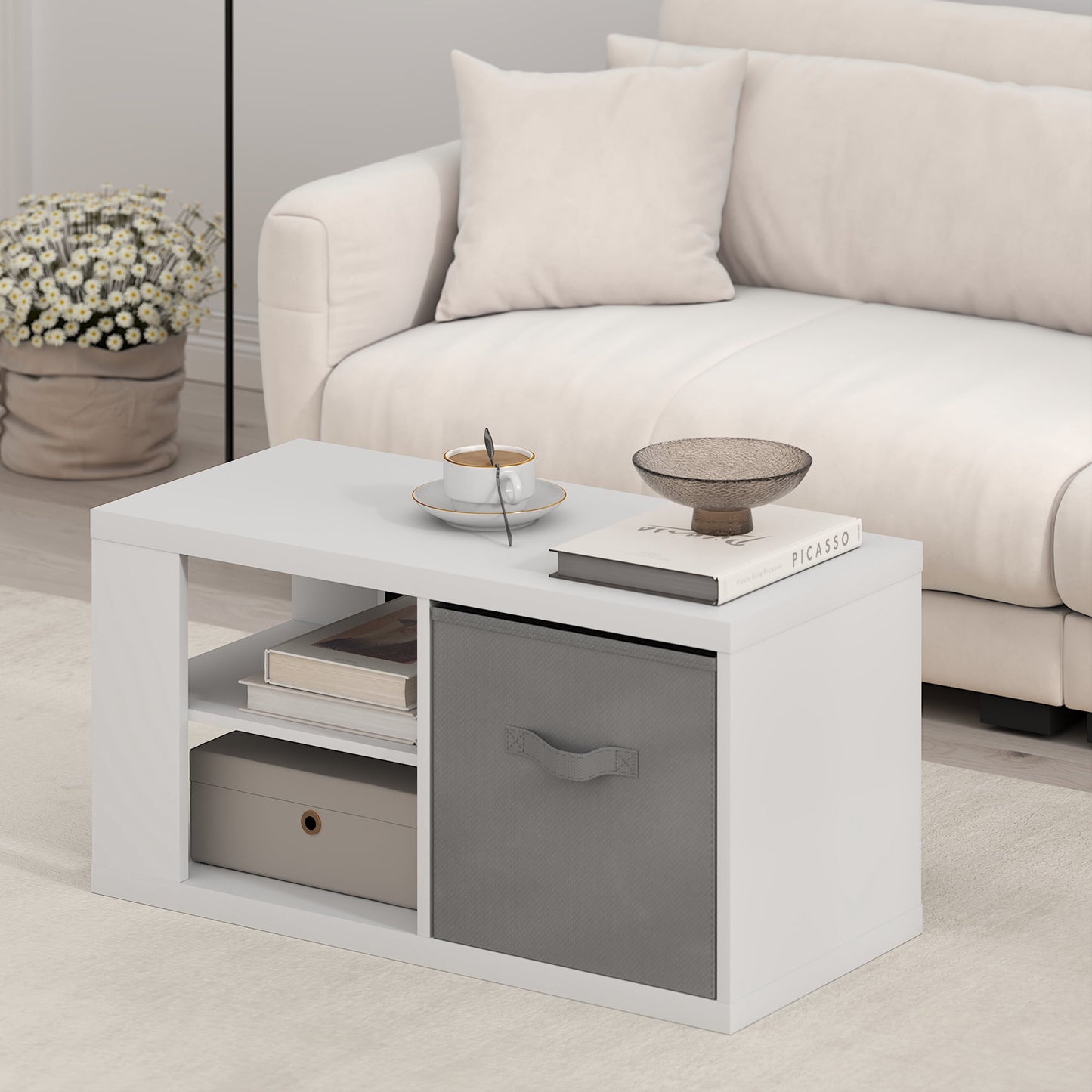 Furinno VIOLA Coffee Table with Storage Bin in White