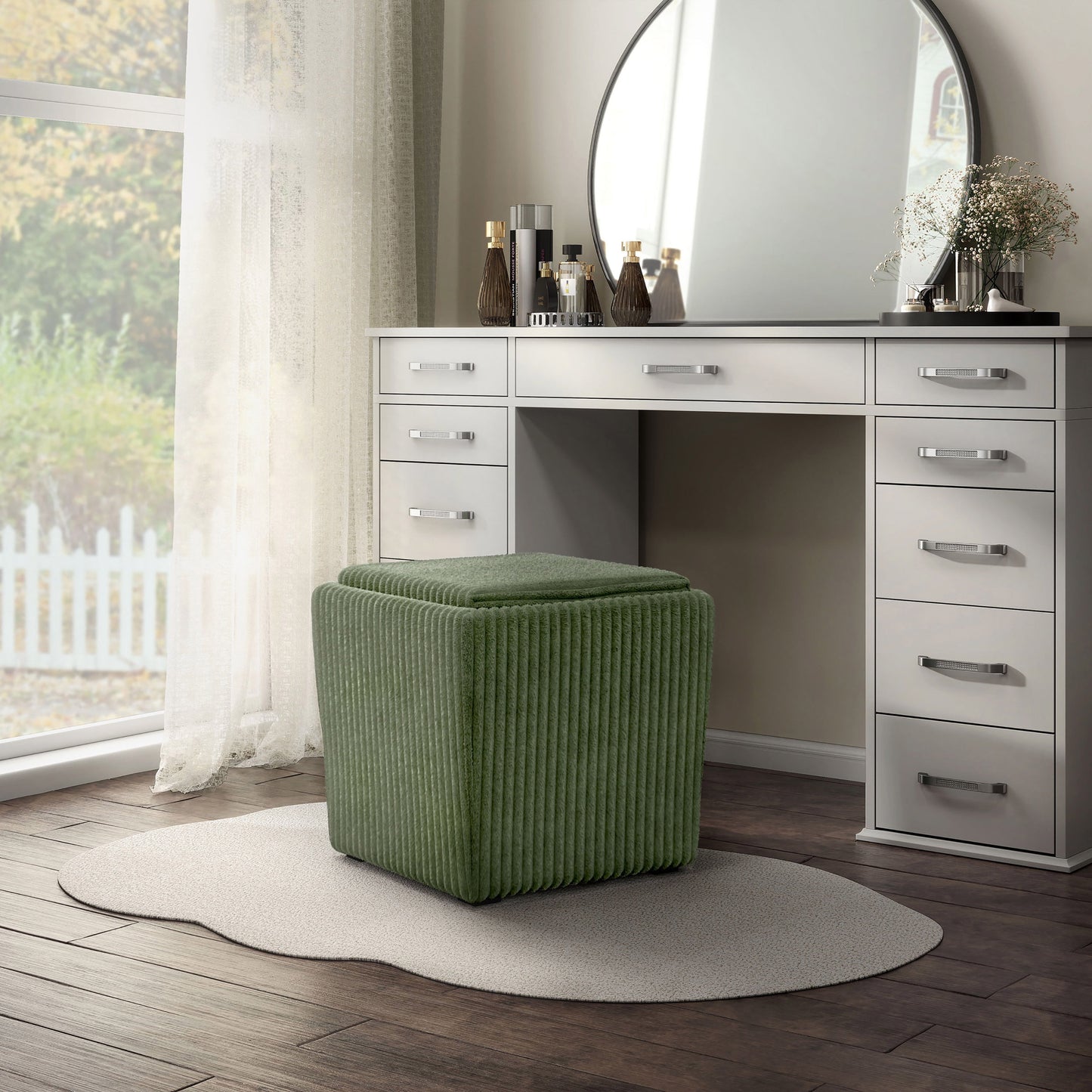 Furniture of America Cheri Modern Chenille Tray Top Storage Ottoman, Green