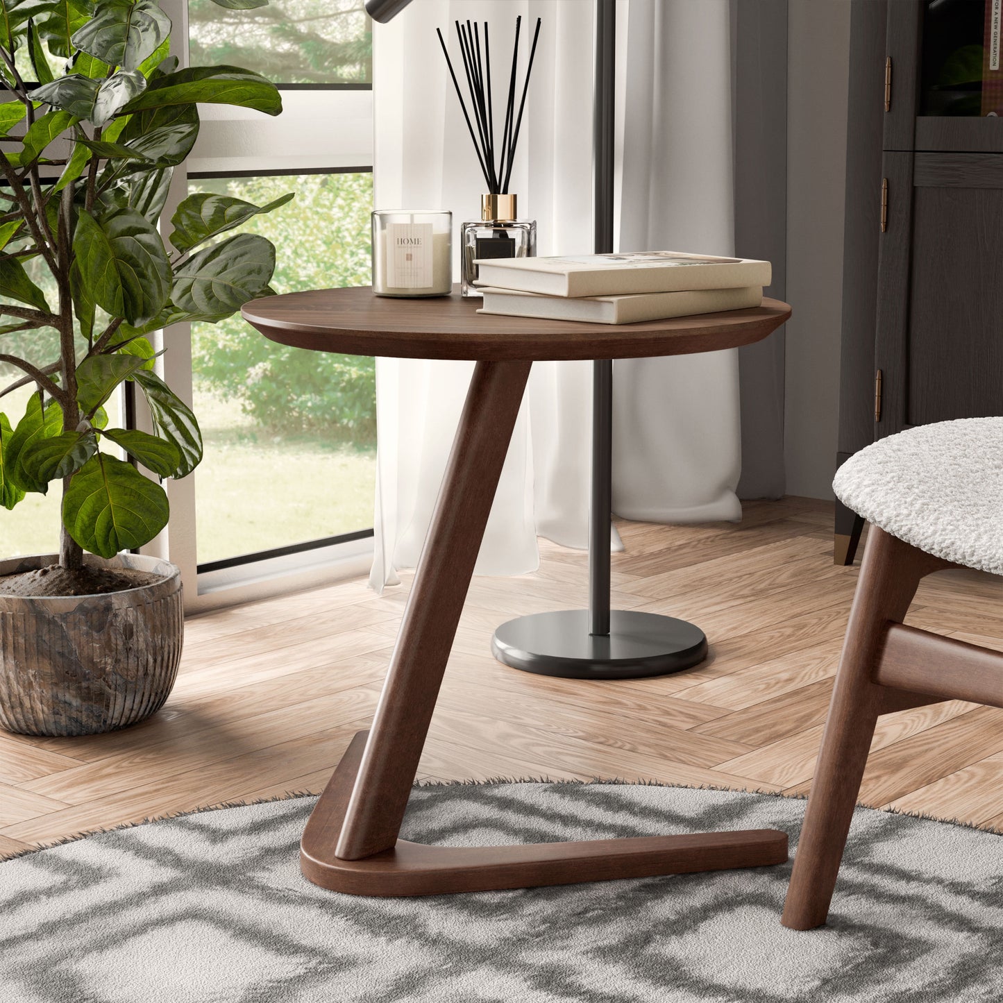 Furniture of America Erik 19.5" Round Solid Wood Indoor Side Table with V-Shape Base, Walnut