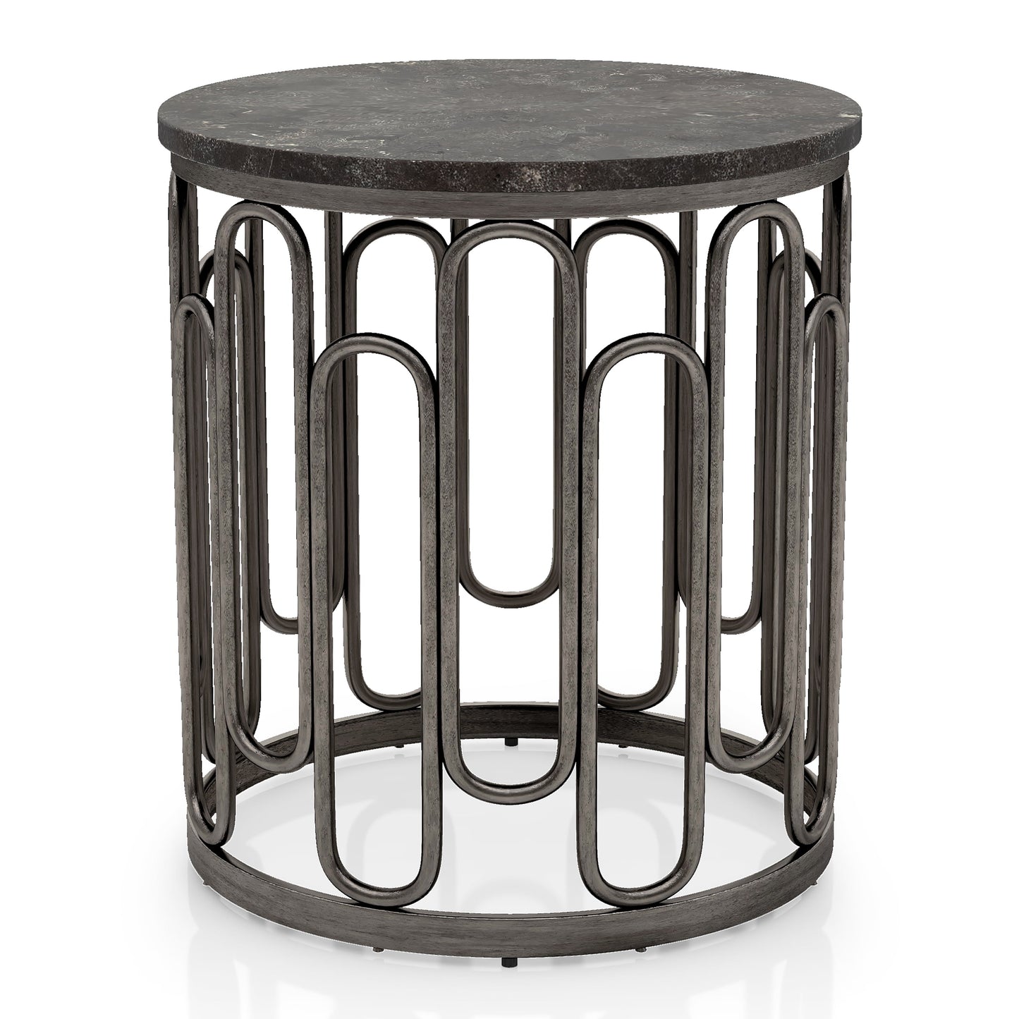 Furniture of America Saz Metal Stone Top End Table, Black