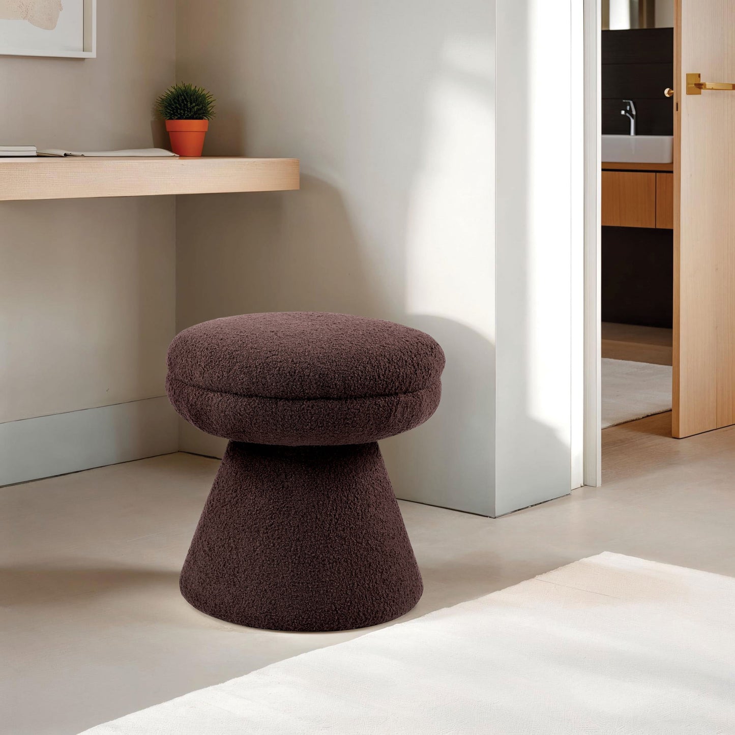 Furniture of America Thia Modern 17.5" Upholstered Mushroom-Shape Design Stool, Brown