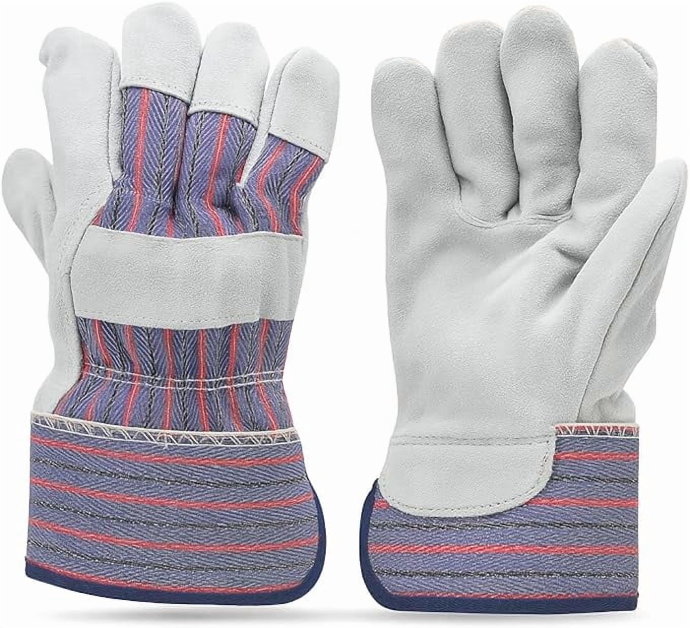 G & F Premium Cowhide Leather Work Gloves, 5 Pairs, Suede Double Palm Gloves for Construction, Welding, Farm & Warehouse, Large