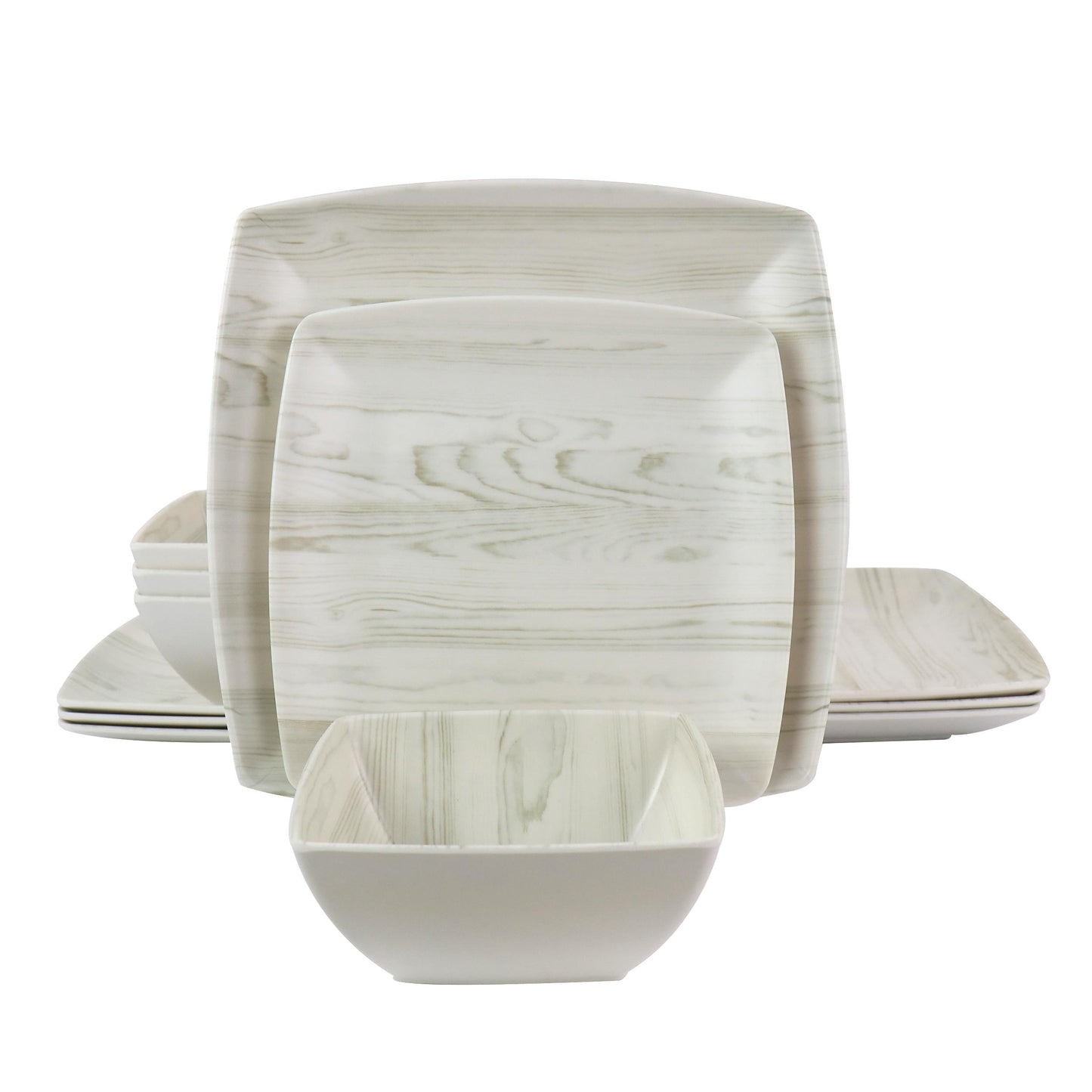 GBS Woodgrain 12 Piece Melamine Dinnerware Set