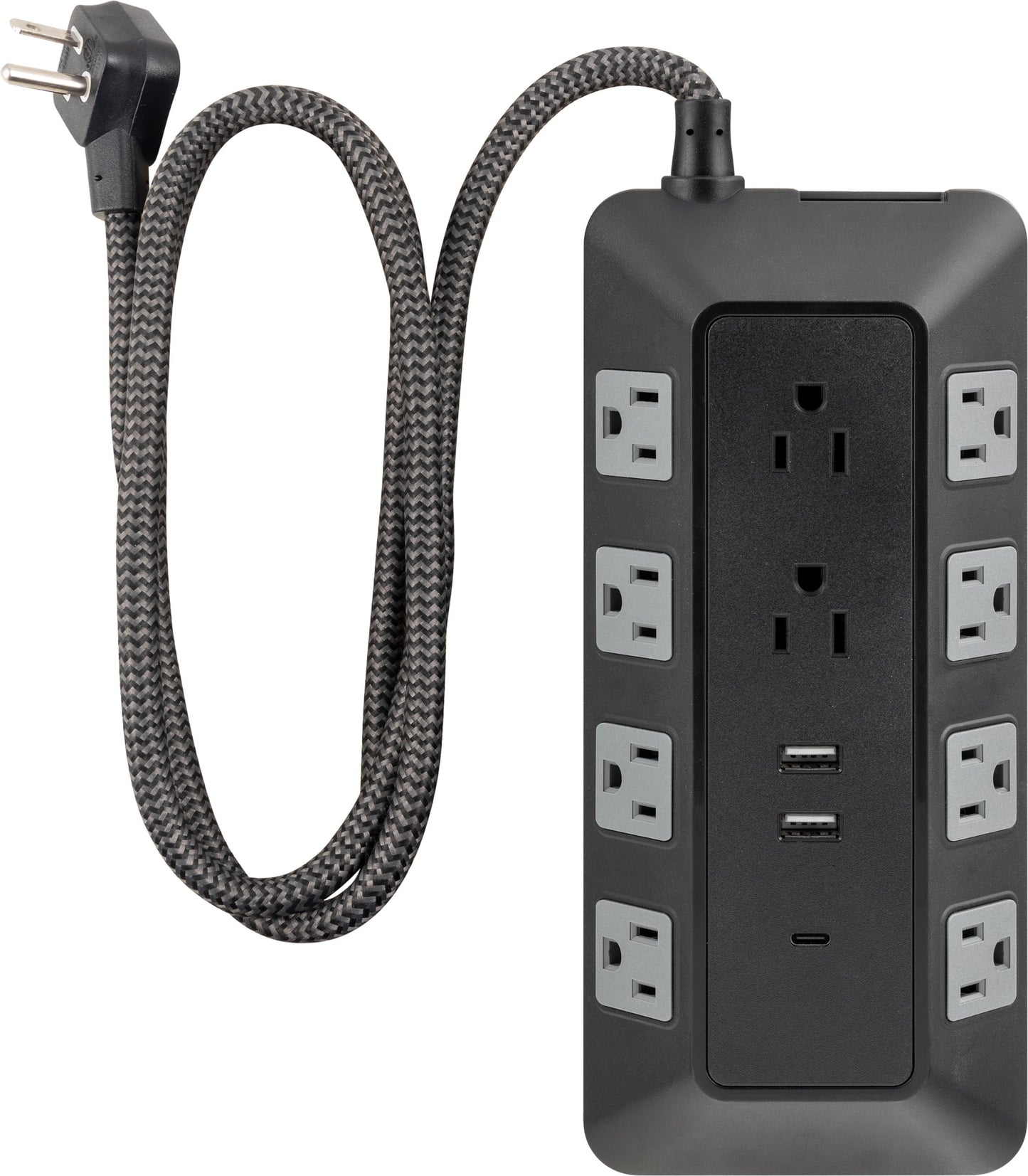 GE Adapt 10-Outlet Surge Protector, 2 USB-a Ports, 12W, 1 USB-C Port, Turtle, 4ft, Black