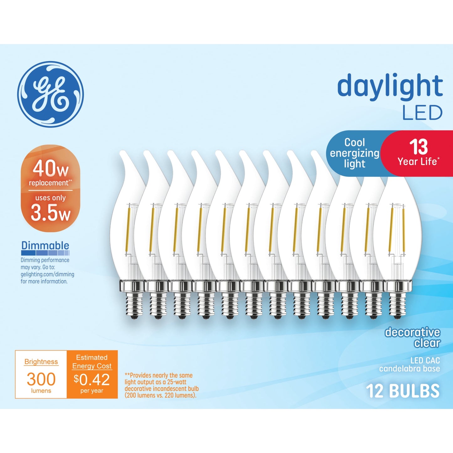 GE LED 40W CA11 Daylight 13YR Small Base (12-Pack)