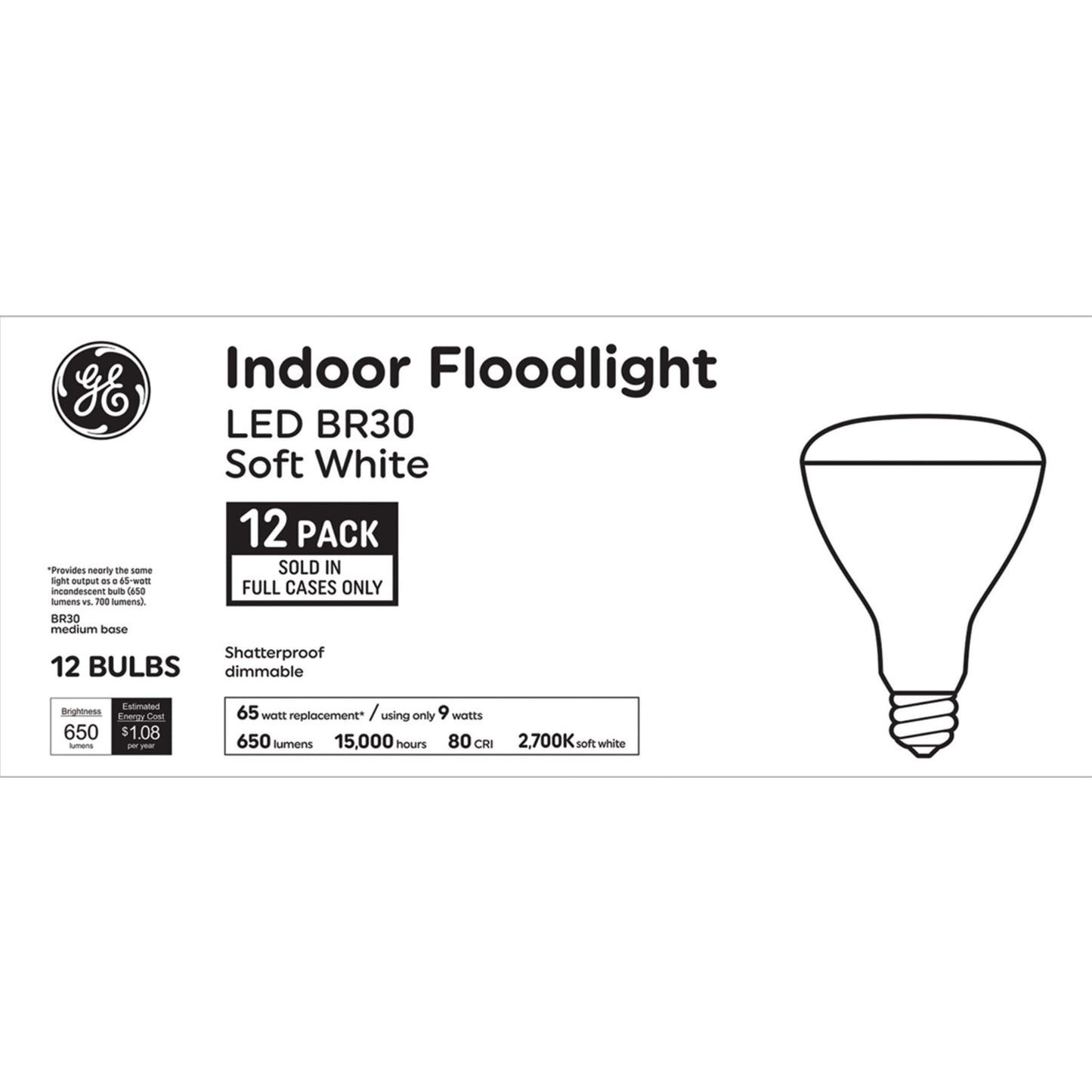 GE LED 65W BR30 SW 13YR (12-Pack)